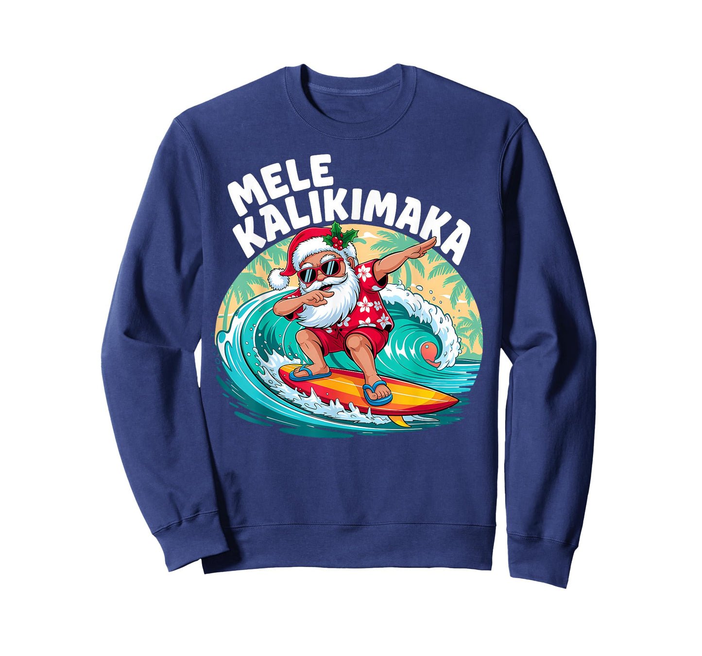 Mele Kalikimaka Hawaiian Christmas Santa Surfing Beach T-Shirt