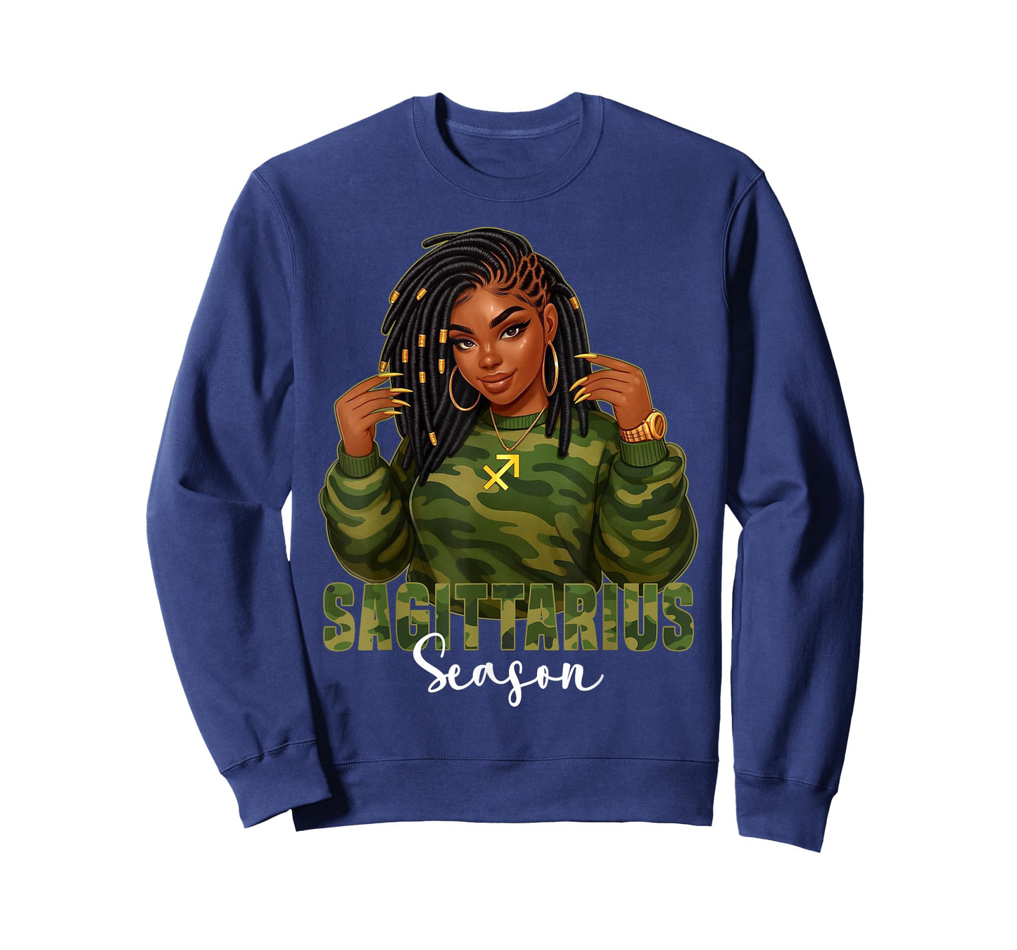 Sagittarius Season Loc'd Black Woman Camo Zodiac Sign T-Shirt