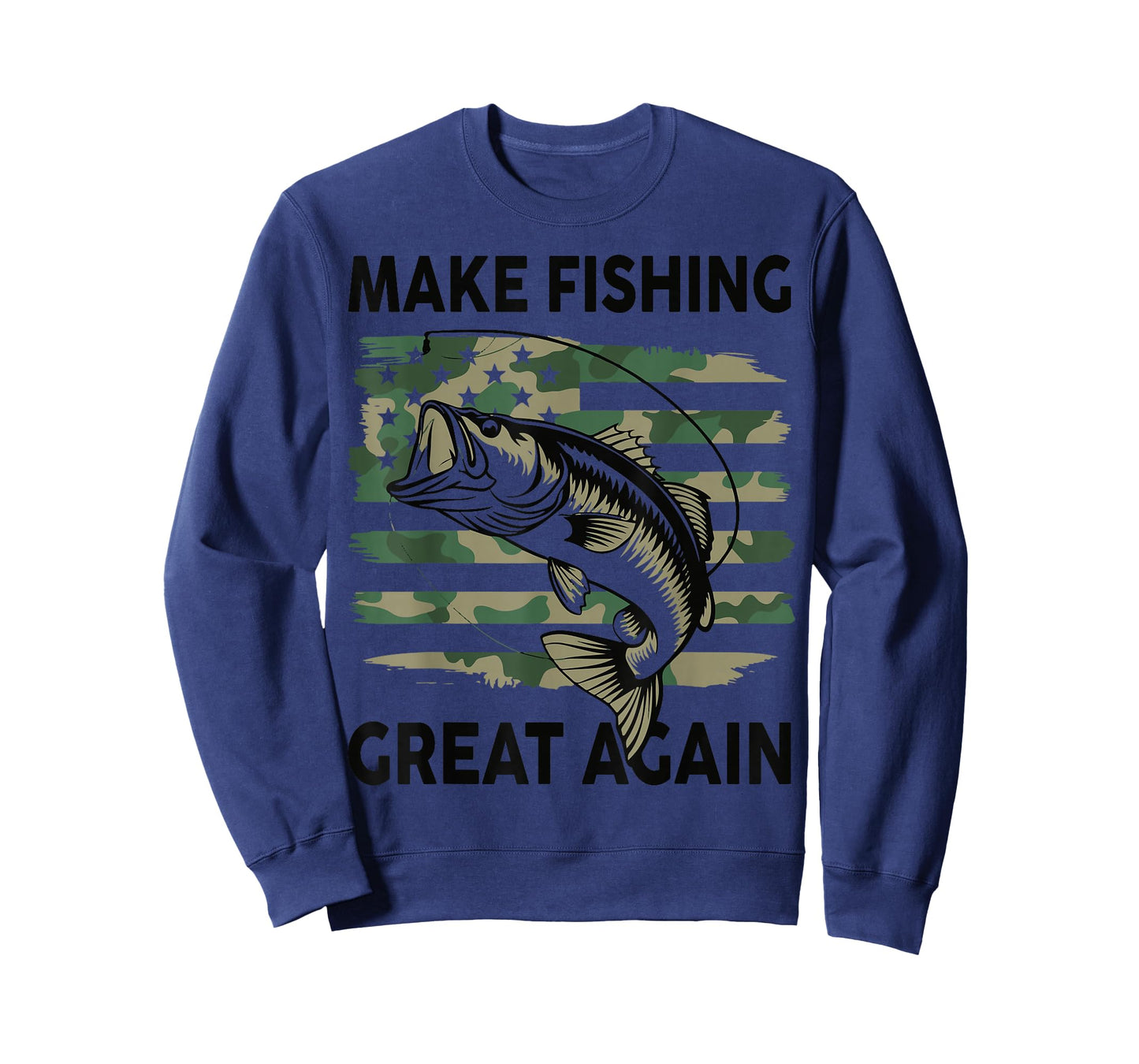 Funny Make Fishing Great Again Camo Bass Fish American Flag T-Shirt