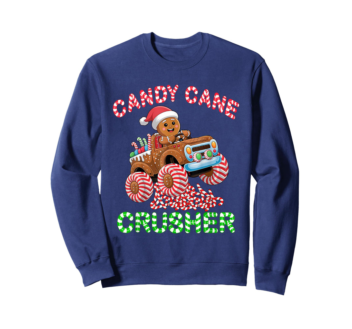 Kids Christmas Gingerbread Candy Cane Crusher Monster Truck T-Shirt