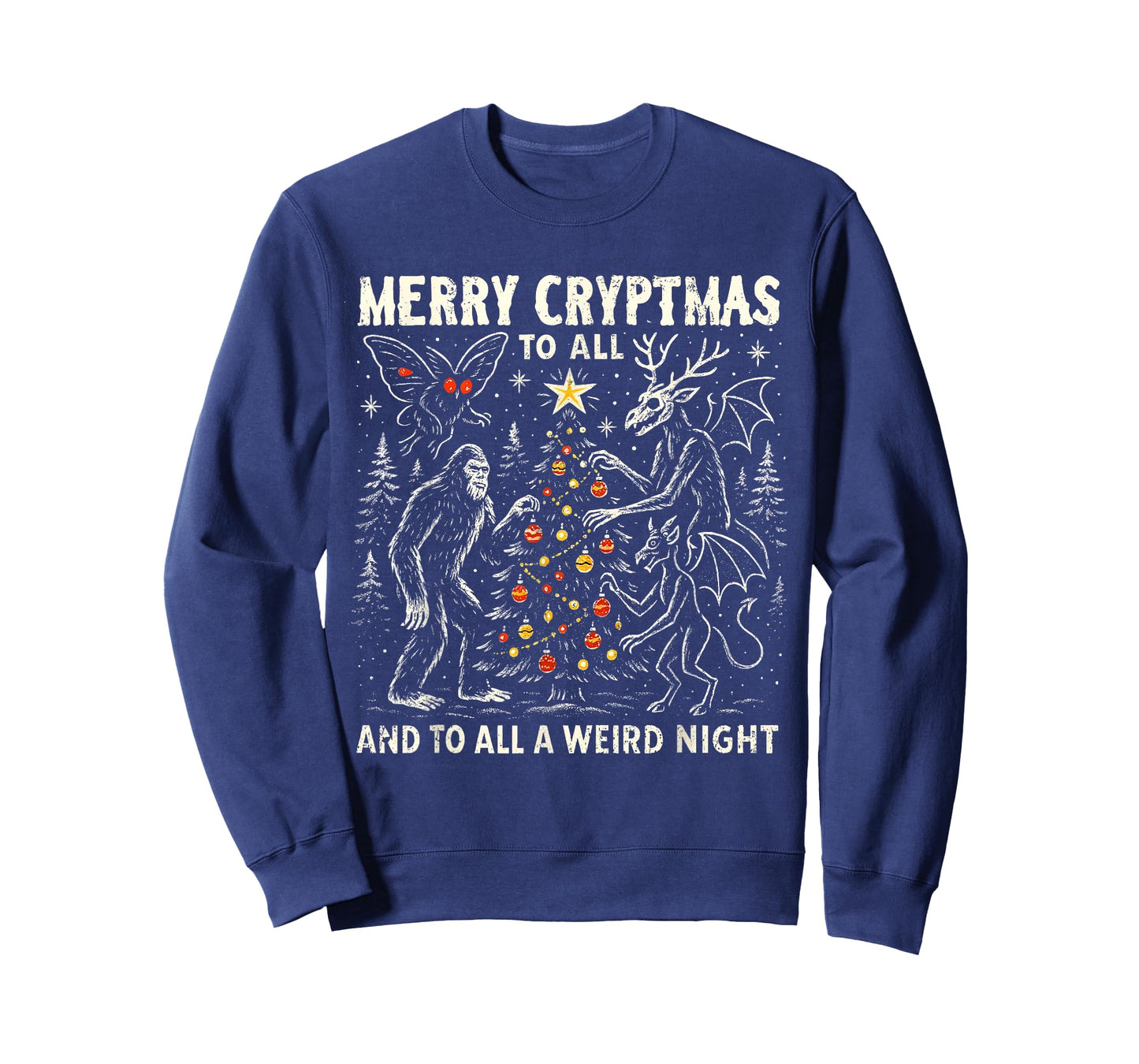 Merry Cryptmas Weird Night Cryptid Holiday Art T-Shirt