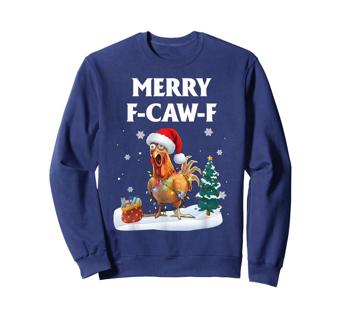 Merry F-Caw-F Funny Chicken Santa Rooster Christmas Lights T-Shirt
