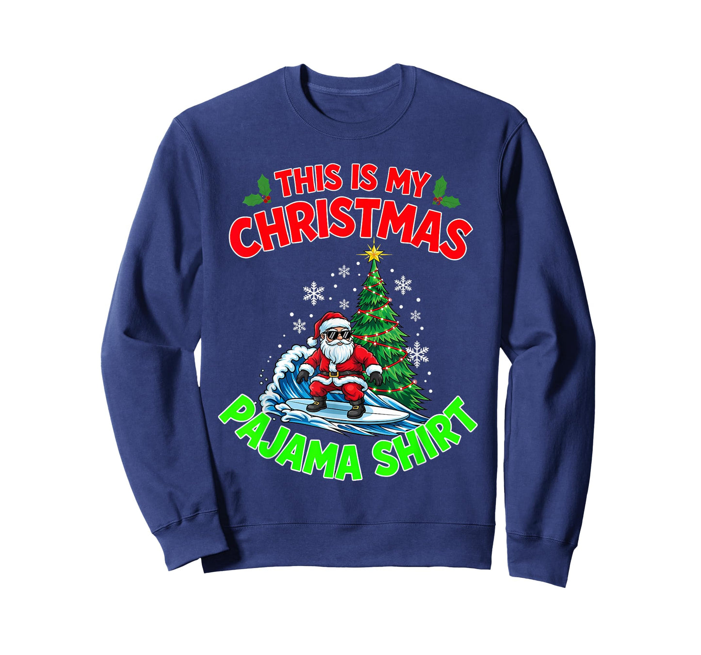 This is My Christmas Pajama Santa Claus Playing Surfing T-Shirt