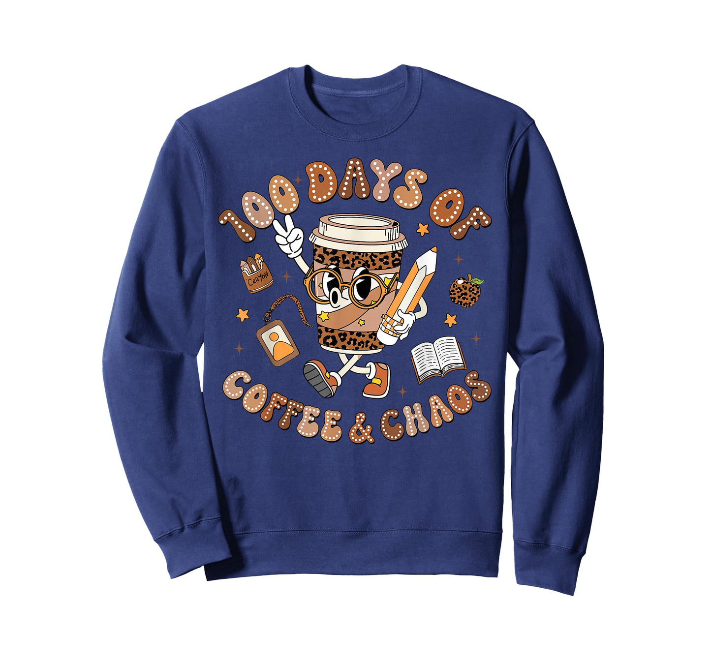 Teacher 100 Days of Coffee Chaos 100th Day of School Leopard T-Shirt
