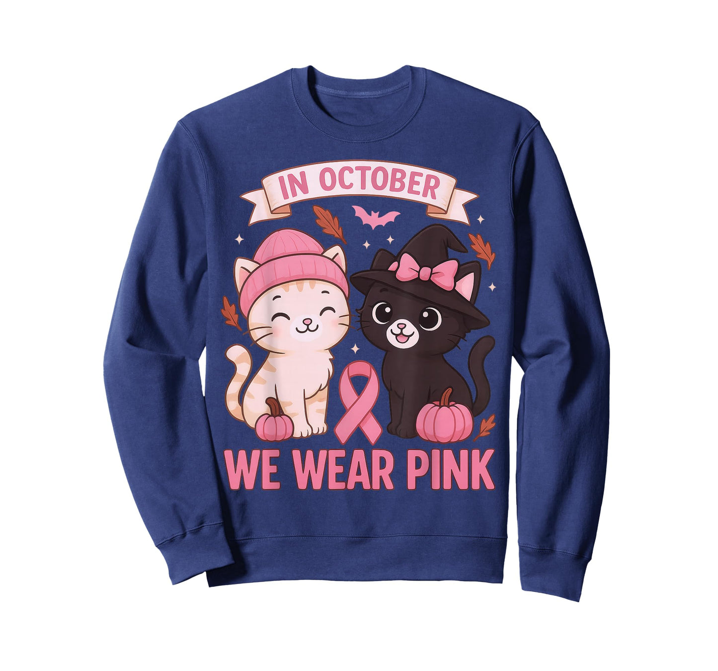 in October We Wear Pink Cute Cat Breast Cancer Awareness T-Shirt