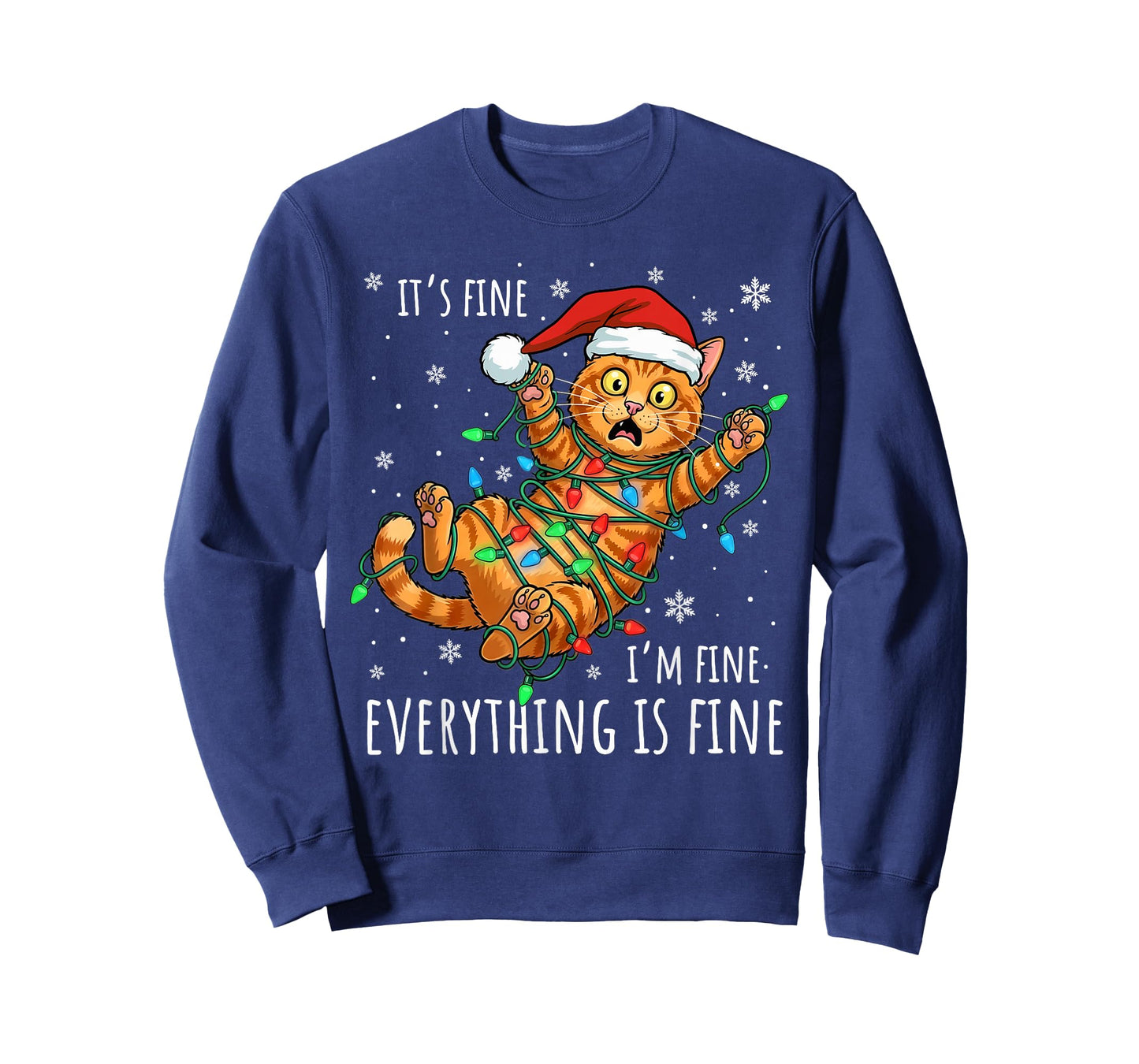It's Fine I'm Fine Orange Cat Christmas Light Funny Cat T-Shirt