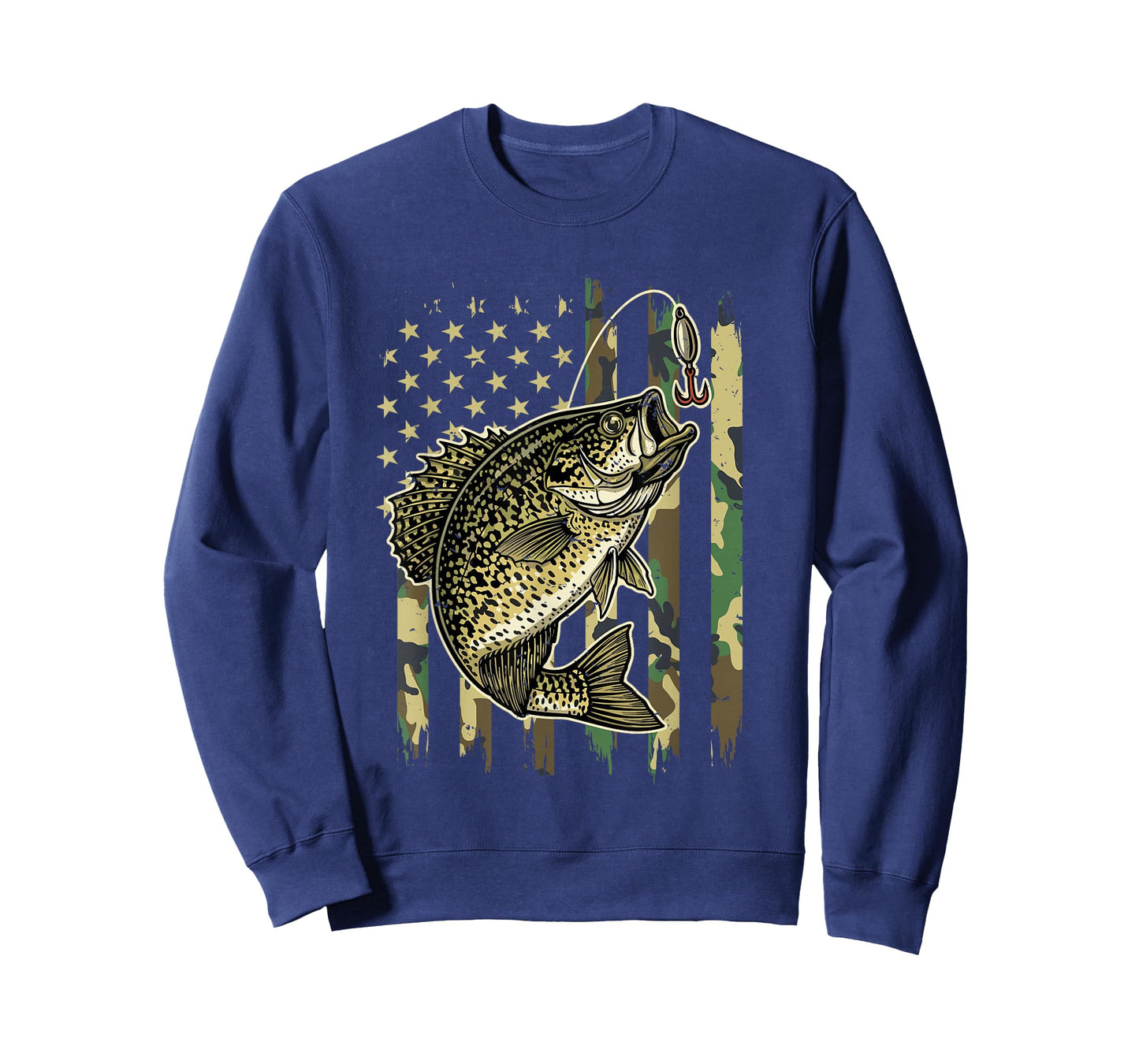 Vintage Crappie Fishing Camo American Flag Fisherman T-Shirt