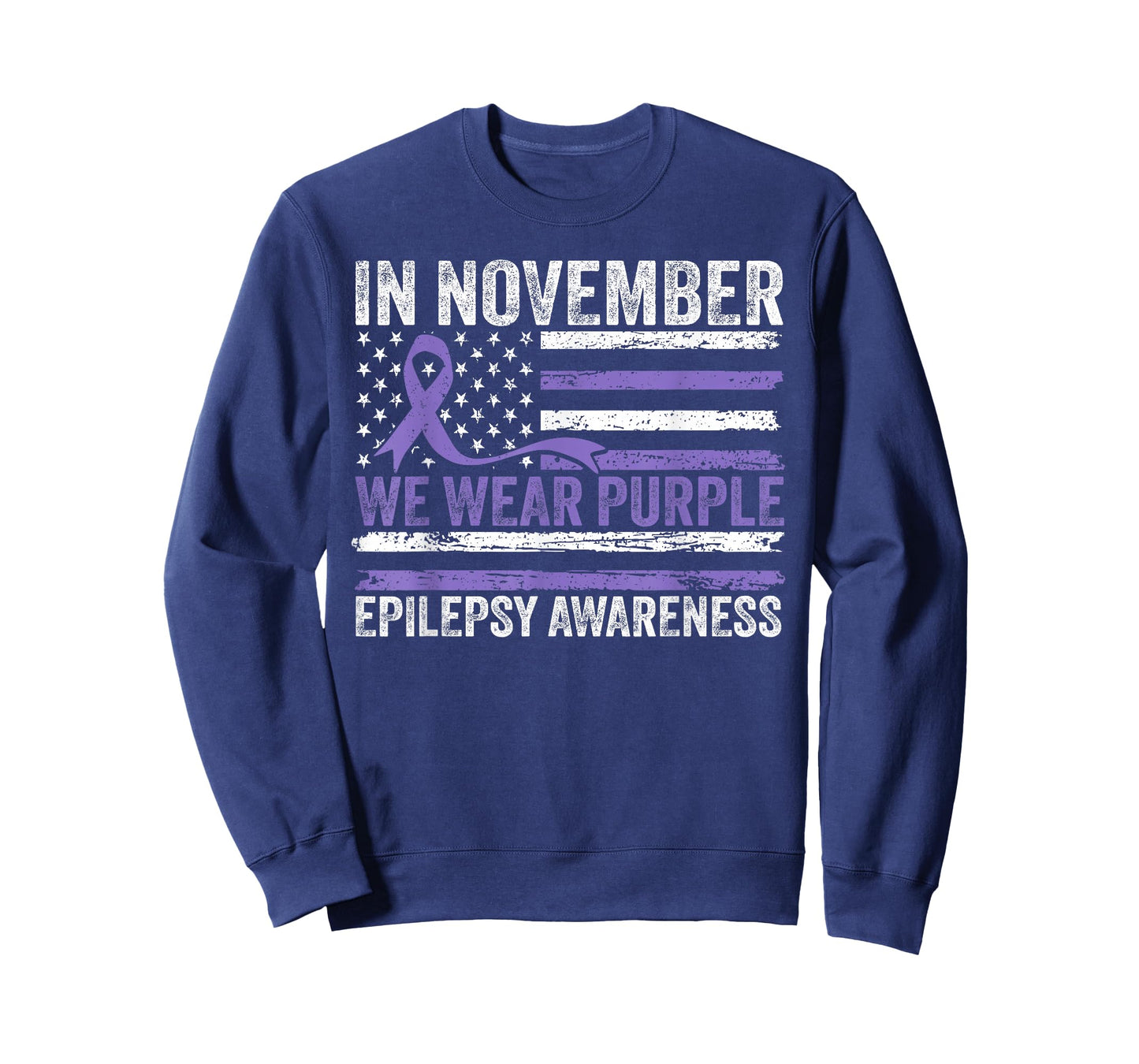 in November We Wear Purple Epilepsy Awareness American Flag T-Shirt