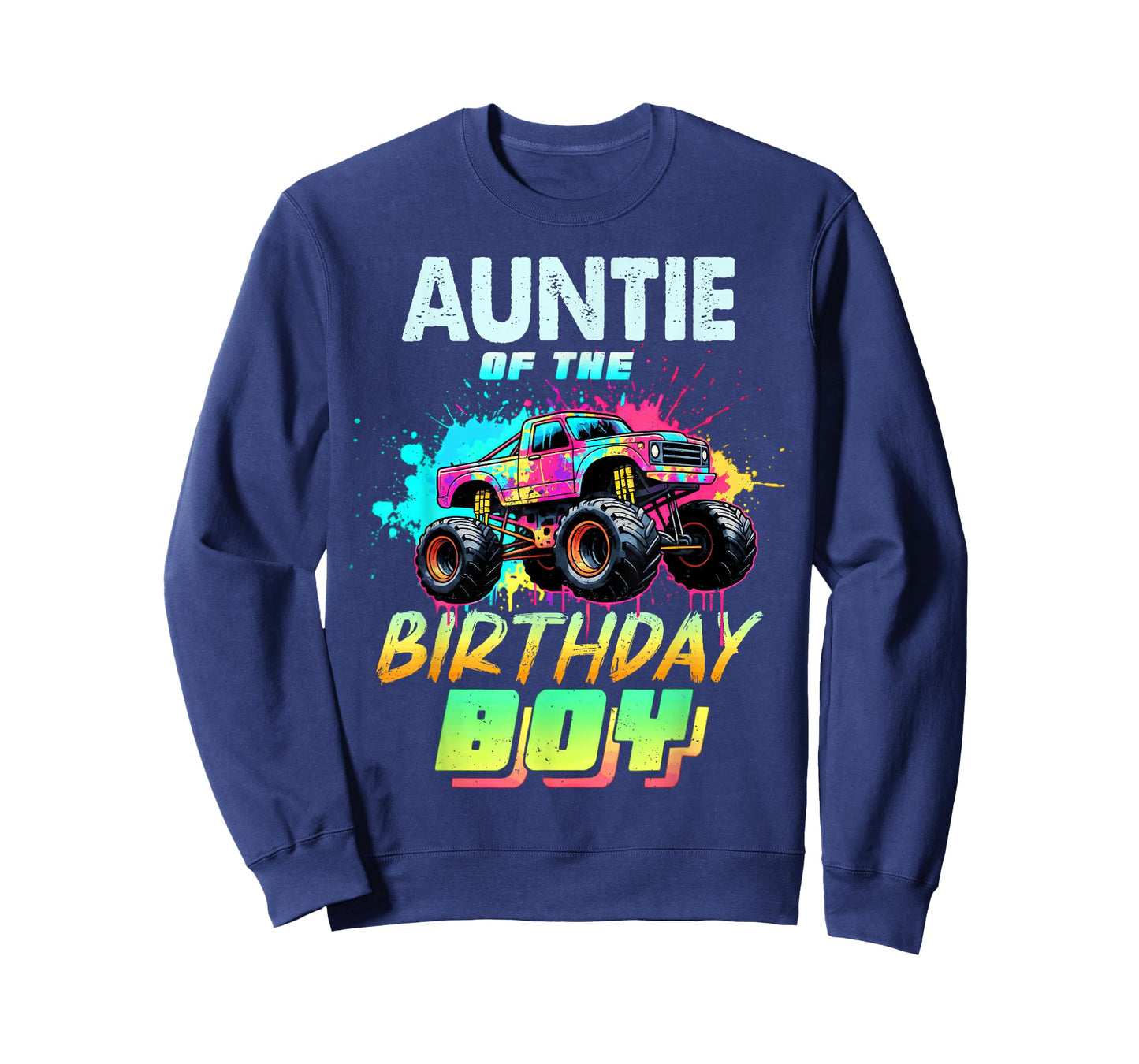 Auntie of The Birthday Boy Monster Truck Colorful T-Shirt