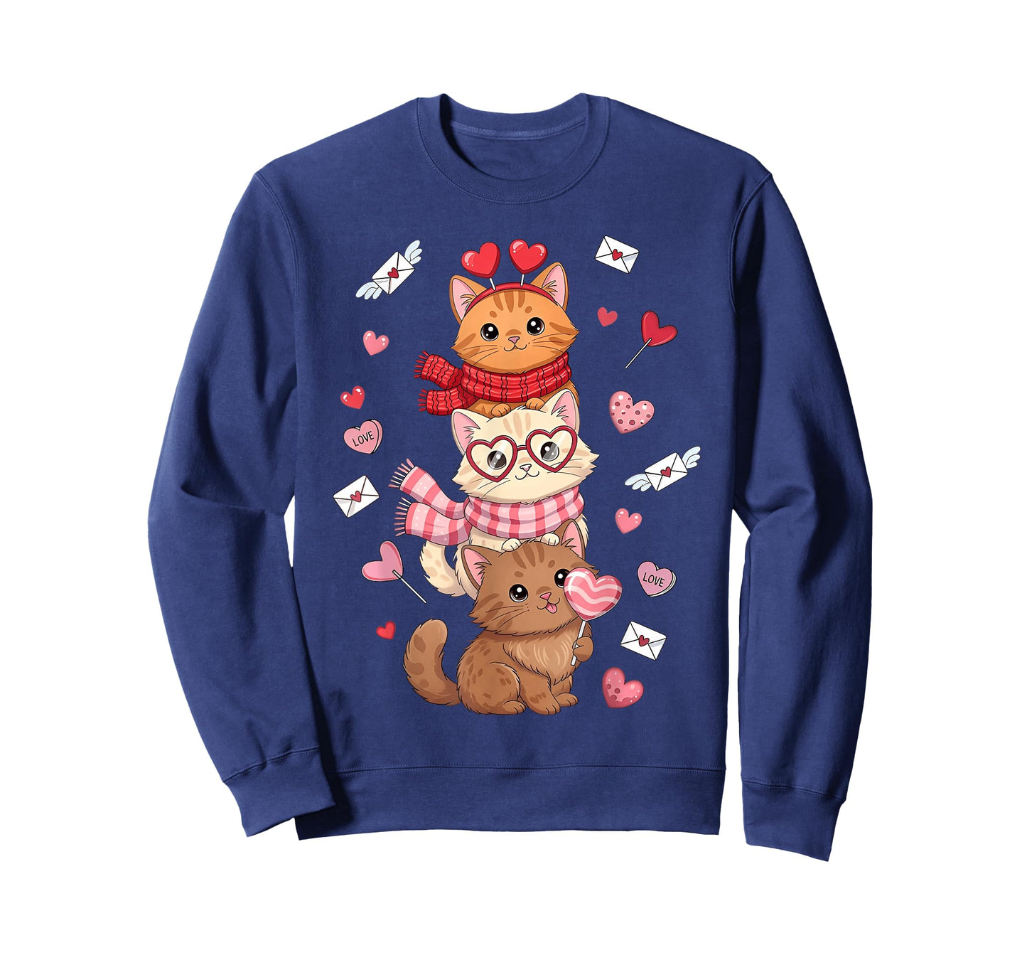Valentine Cute Cats Lover Hearts Love Letters Girls Kids T-Shirt