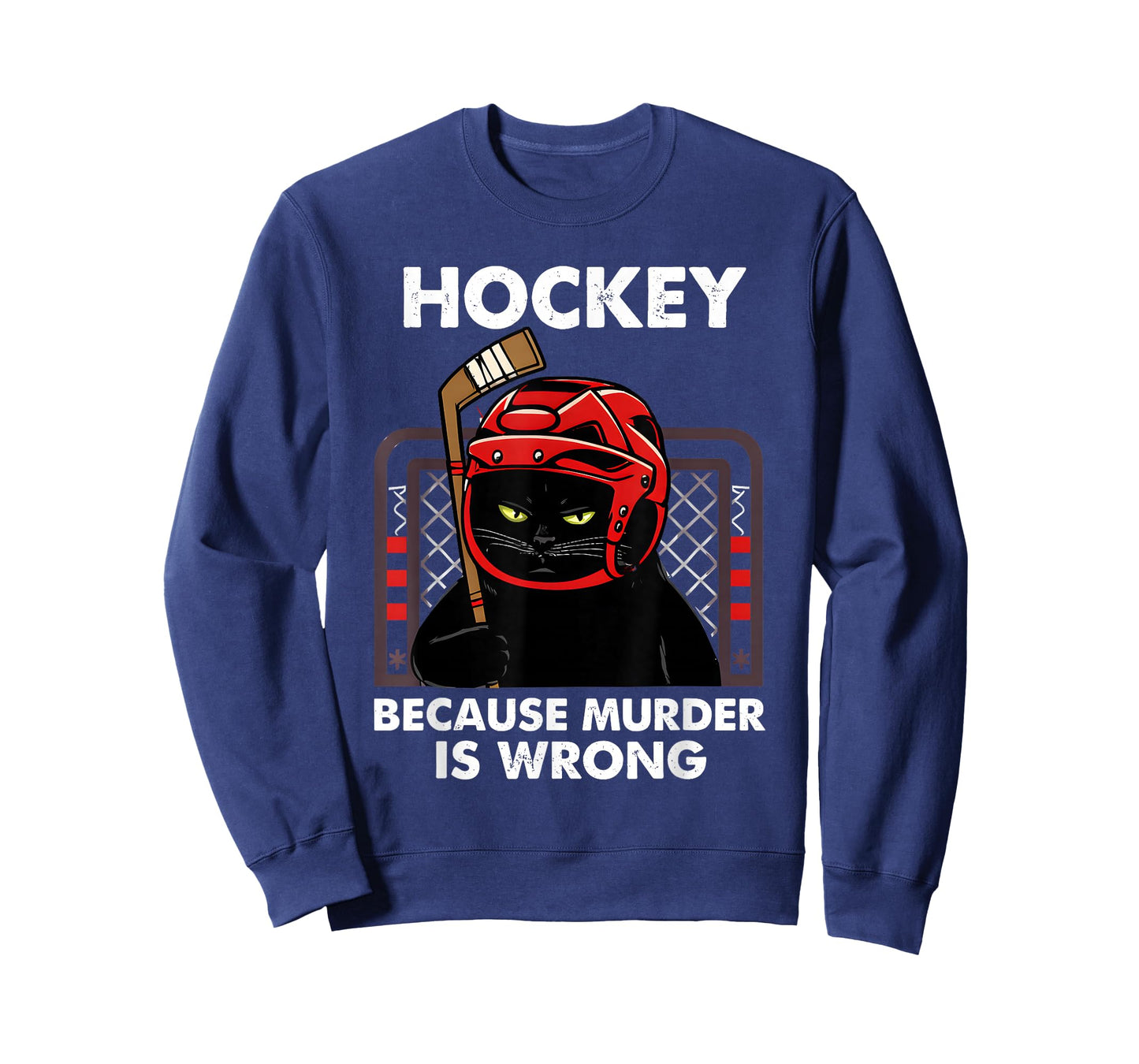 Hockey Because Murder is Wrong Funny Black Cat Goalie Art T-Shirt