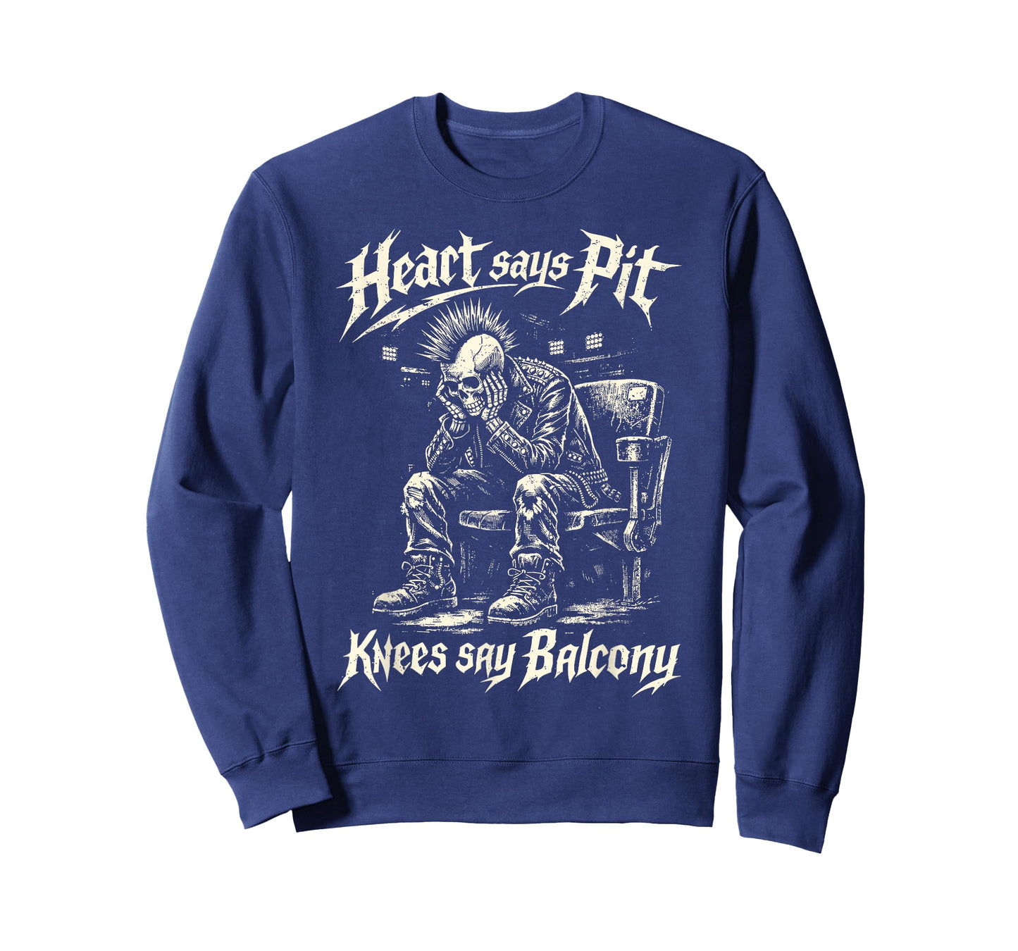 Heart Says Pit Knees Say Balcony Old Metal Rock Fan Mosh Pit T-Shirt