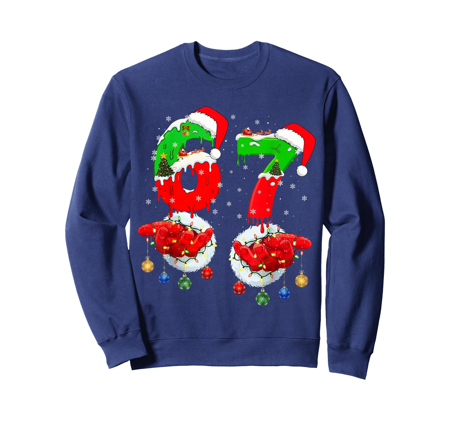 Funny Six Seven 67 Meme 6 7 Christmas Santa Hand Boys Teens T-Shirt