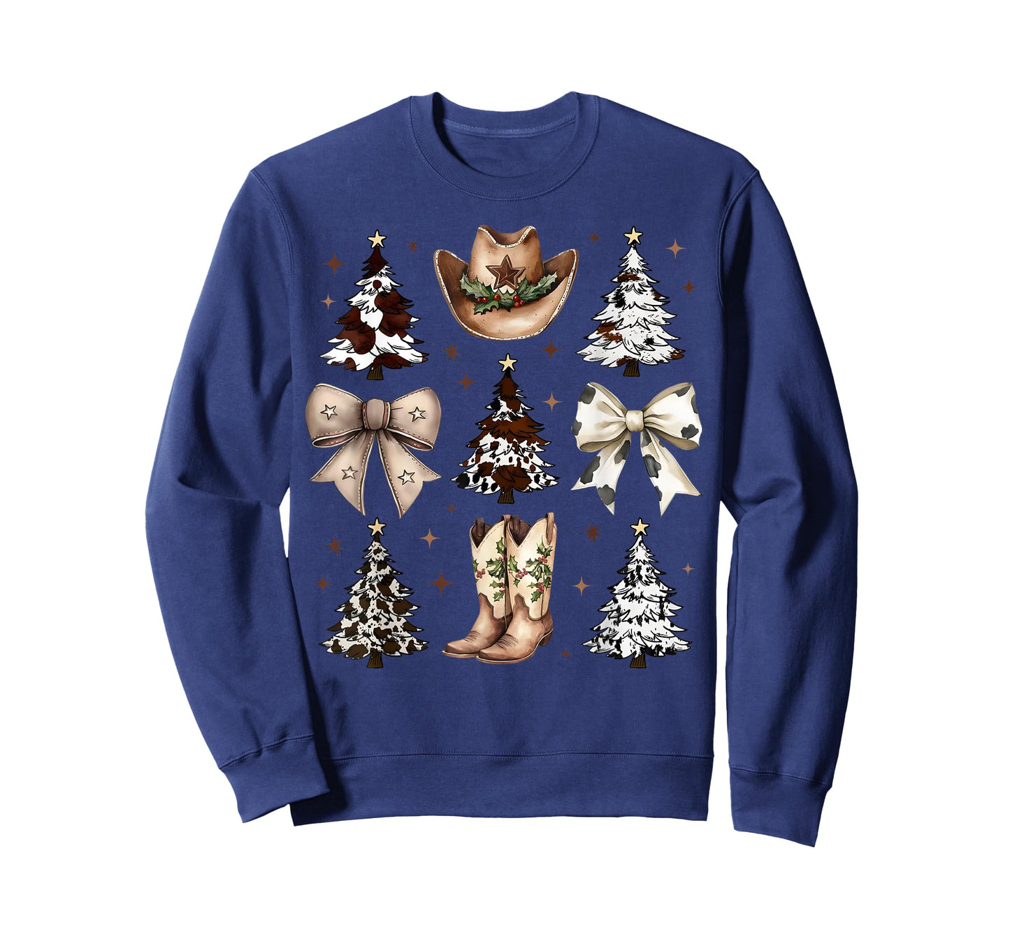 Western Country Cowboy Boots Hat Christmas Trees Cow Bows T-Shirt