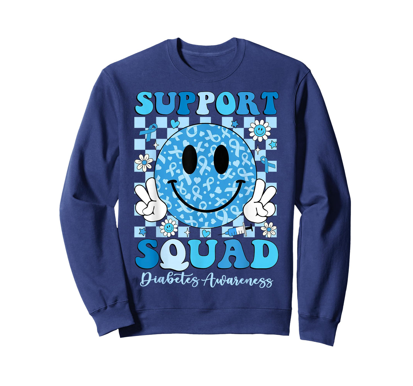 Support Squad Diabetes Awareness Shirt Blue Smile T1D Type 1 T-Shirt