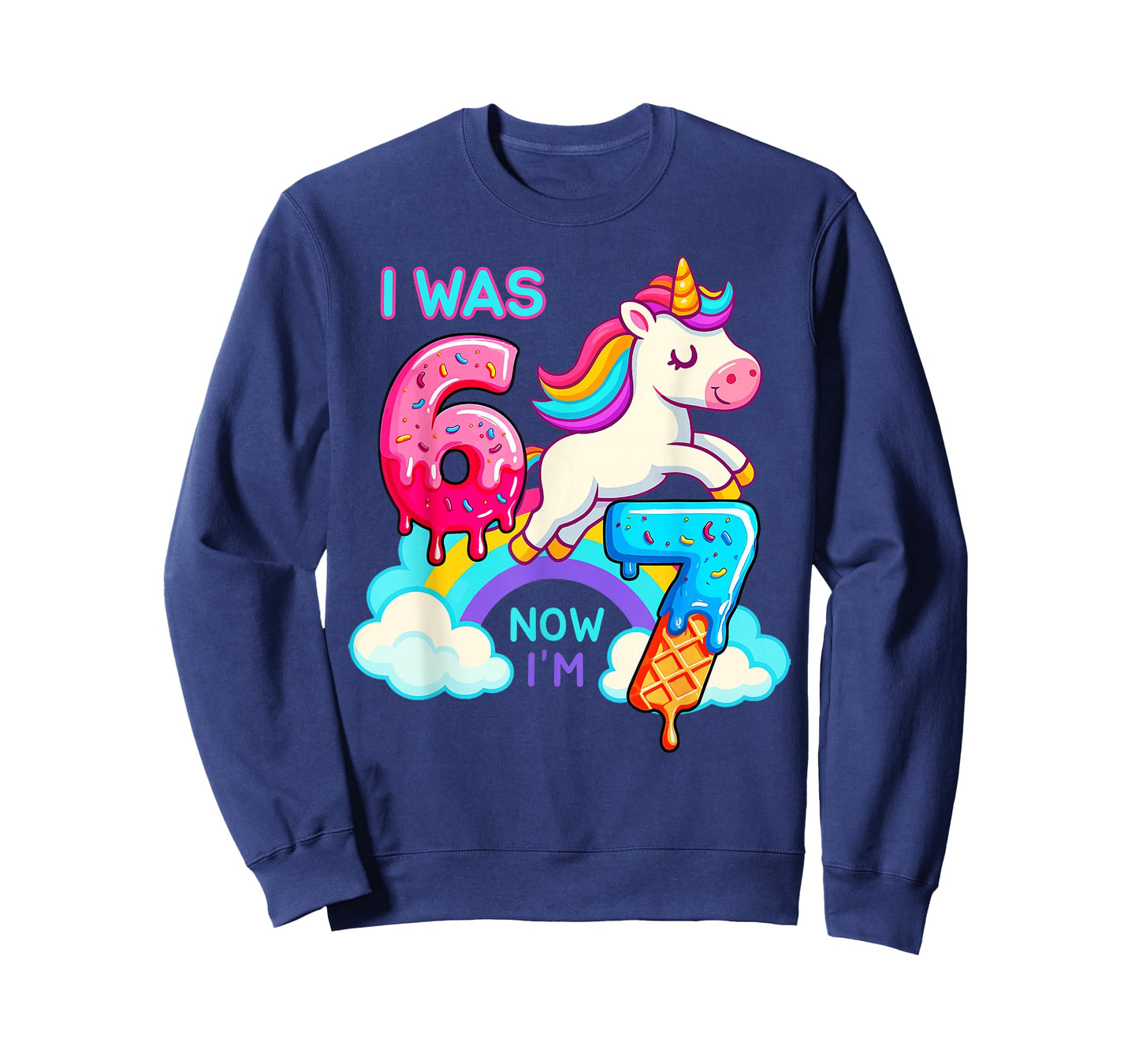 I was Six Now Seven Ice Cream Drip Unicorn 67 Meme Birthday T-Shirt
