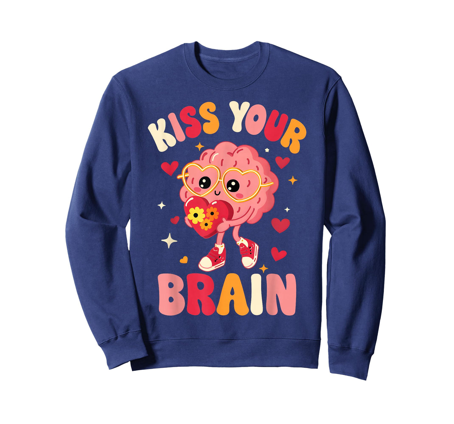 Valentine Kiss Your Brain Retro Teacher Squad Heart Kid T-Shirt