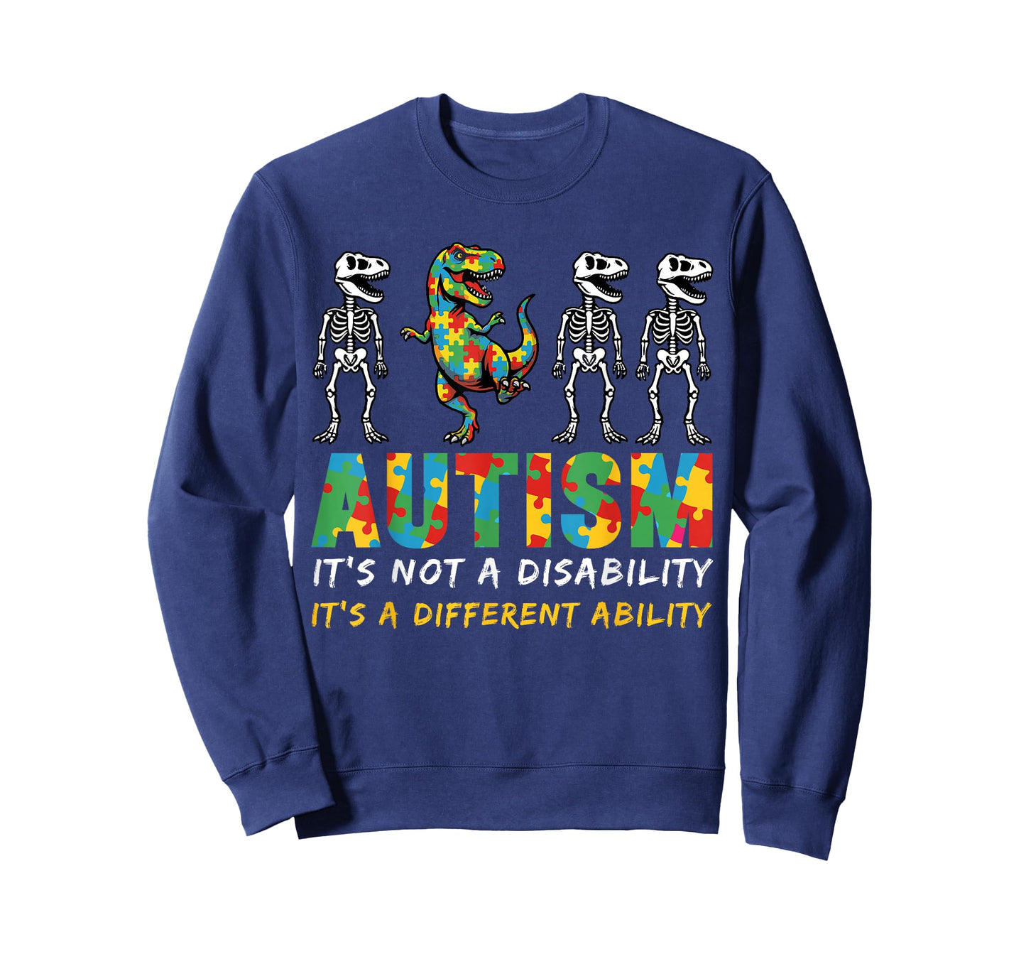 Autism Awerness Skeleton Dinosaur Autistic Kids Awareness T-Shirt
