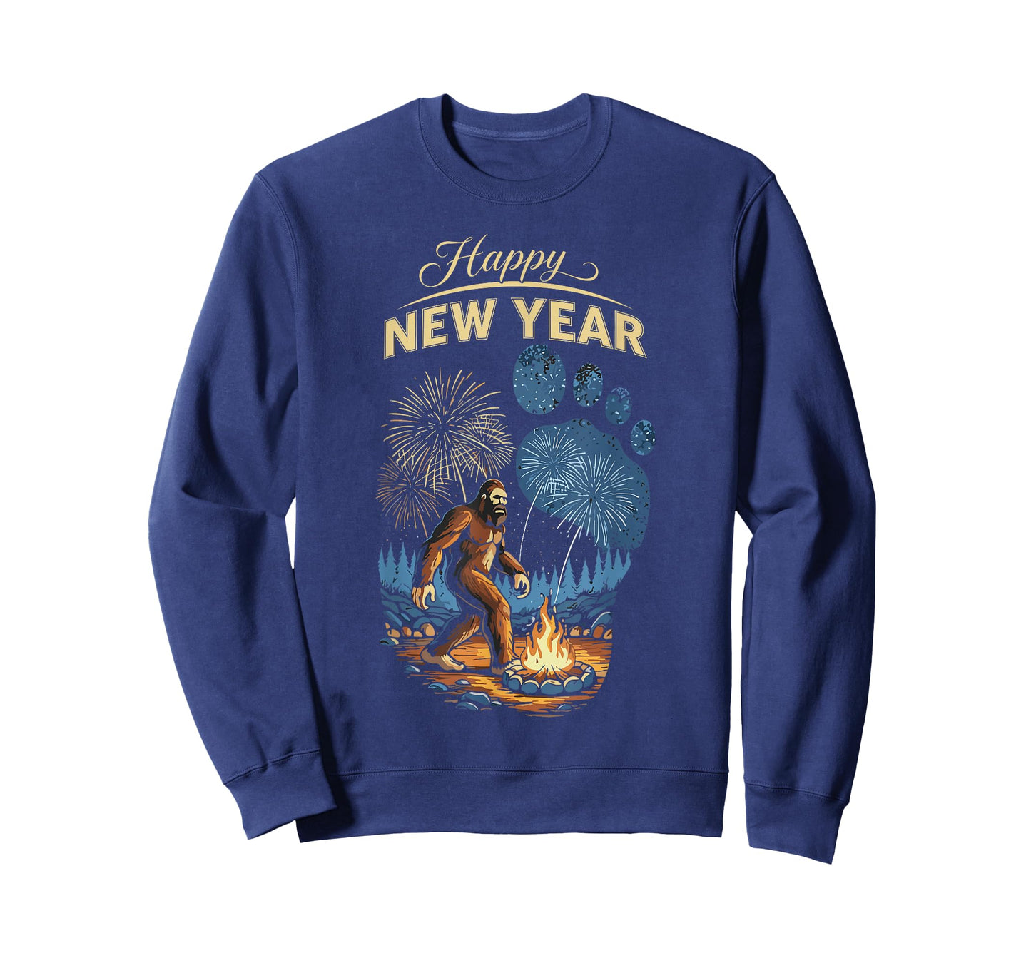 Funny Boys NYE Outfit, Mens Fireworks Bigfoot Happy New Year T-Shirt