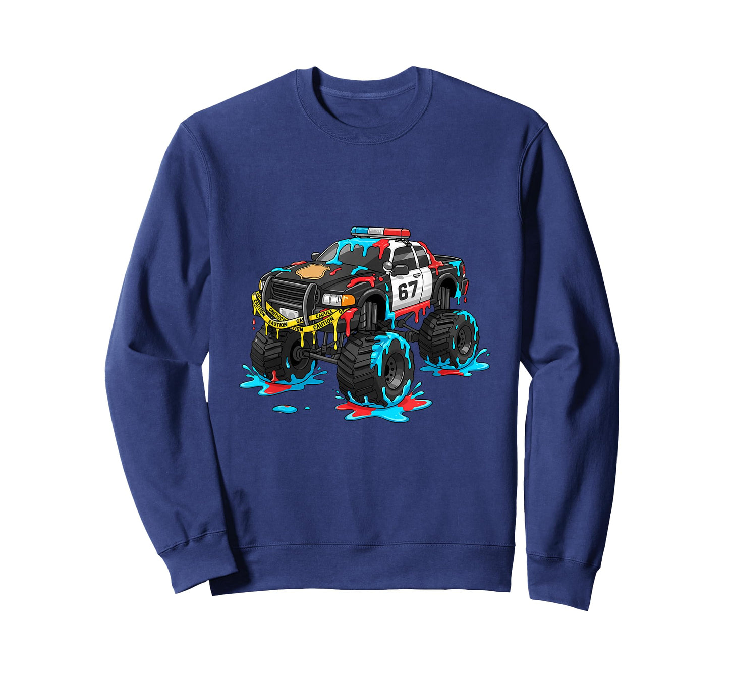 Police Officer Drip Monster Truck Patrol 67 Caution Tape T-Shirt