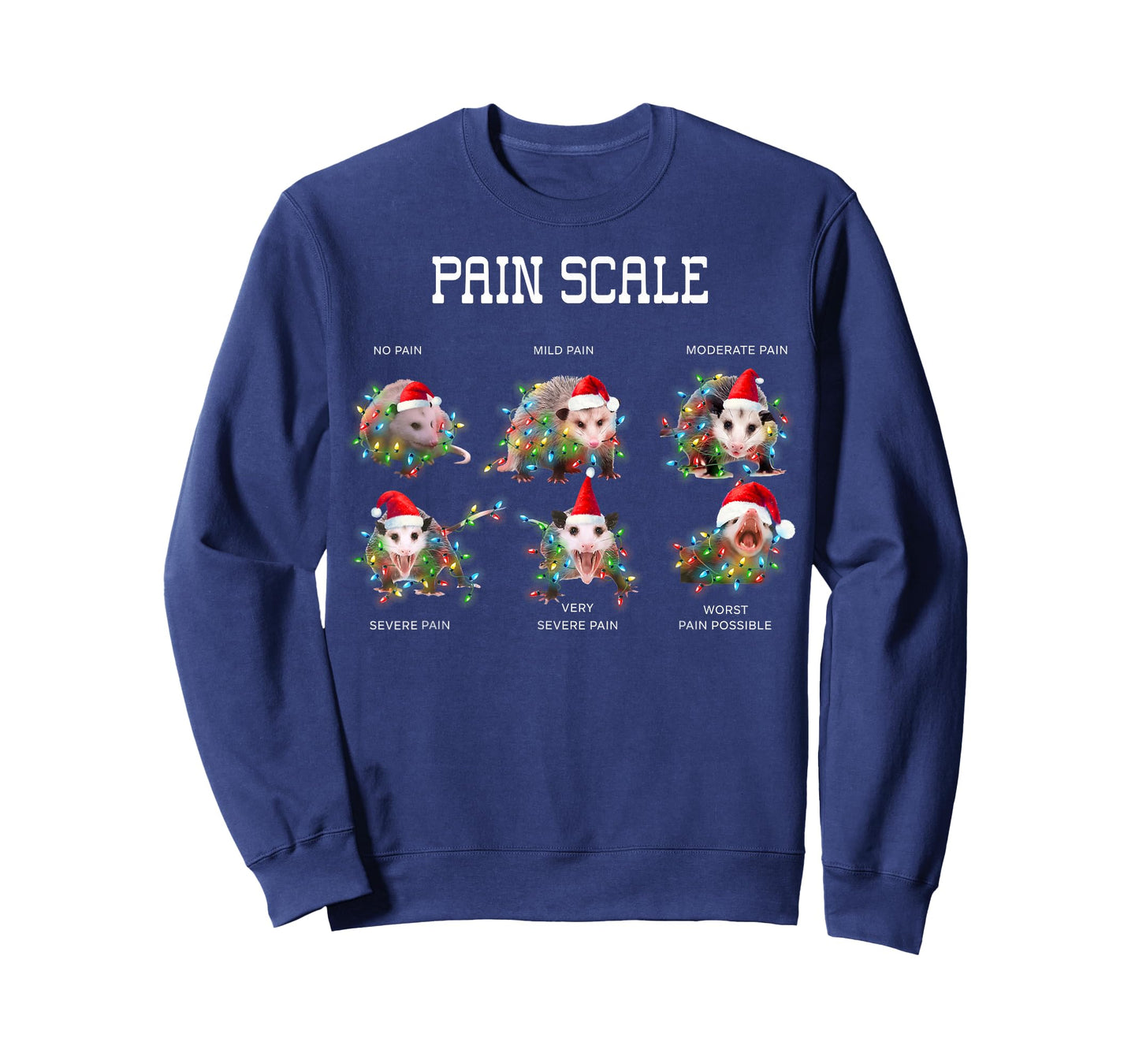 Pain Scale Funny Opossum Merry Christmas Xmas Lights Holiday T-Shirt