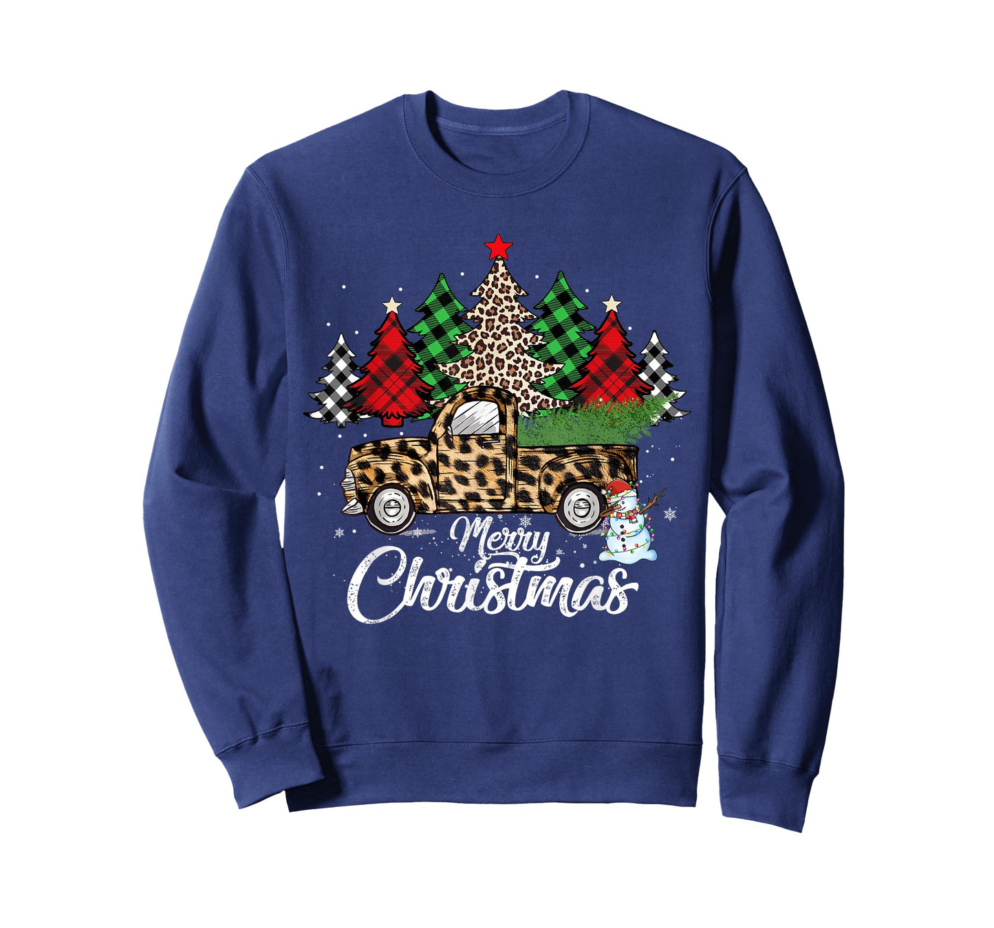 Merry Christmas Leopard Truck Buffalo Plaid Xmas Trees Party T-Shirt