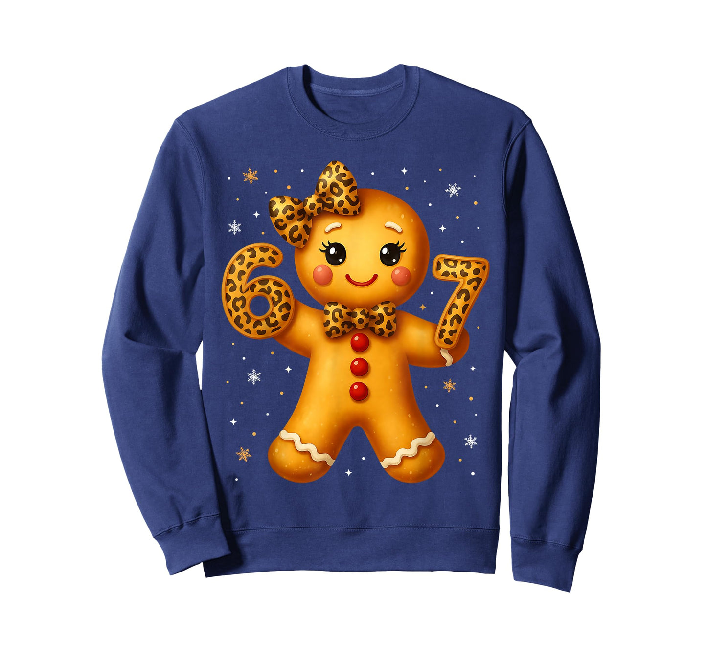 Christmas Funny Gingerbread Six Seven 67 Leopard Bow Girl T-Shirt