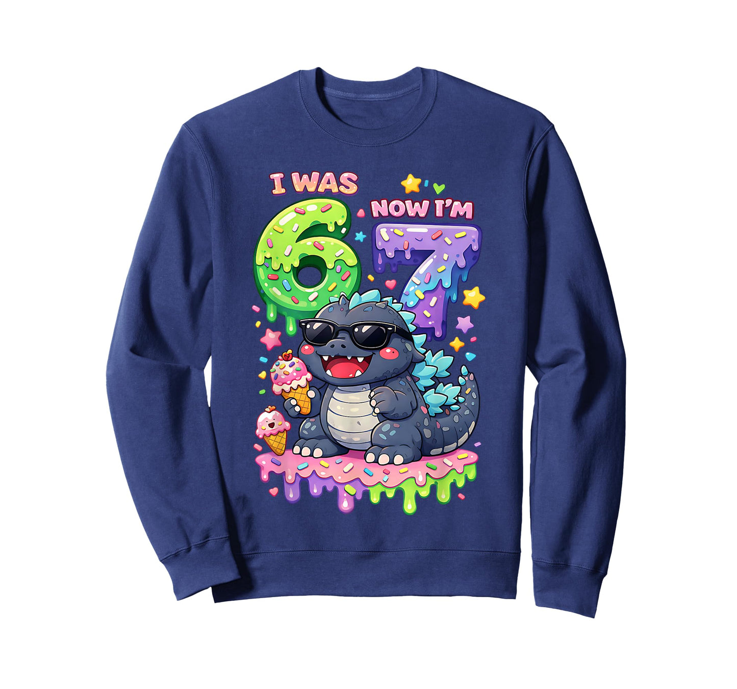 I was 6 Now I'm 7 Birthday 67 Meme Kaiju Ice Cream Kawaii T-Shirt