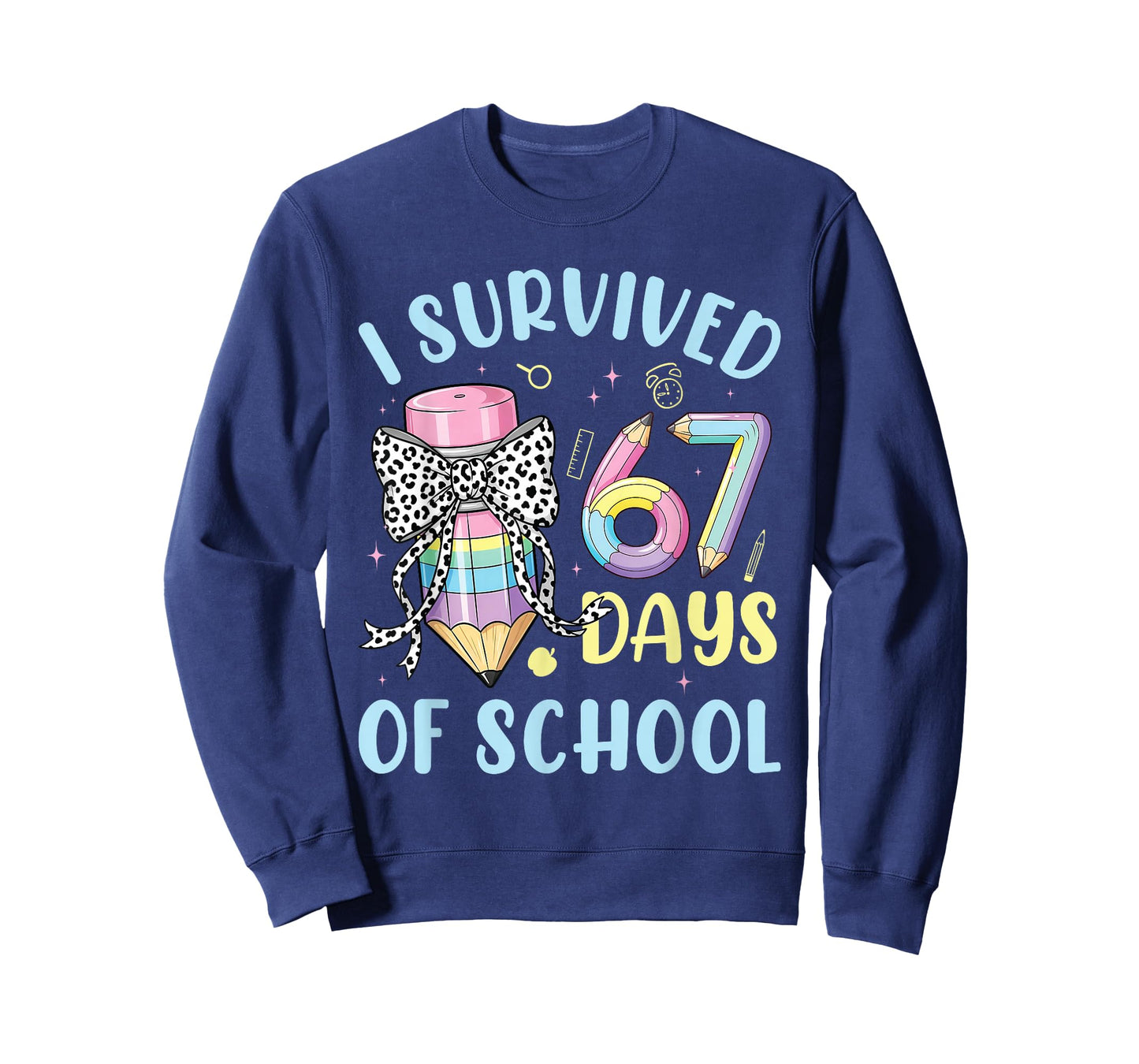 I Survived 67 Days of School Cute Pastel Pencil Bow Design T-Shirt