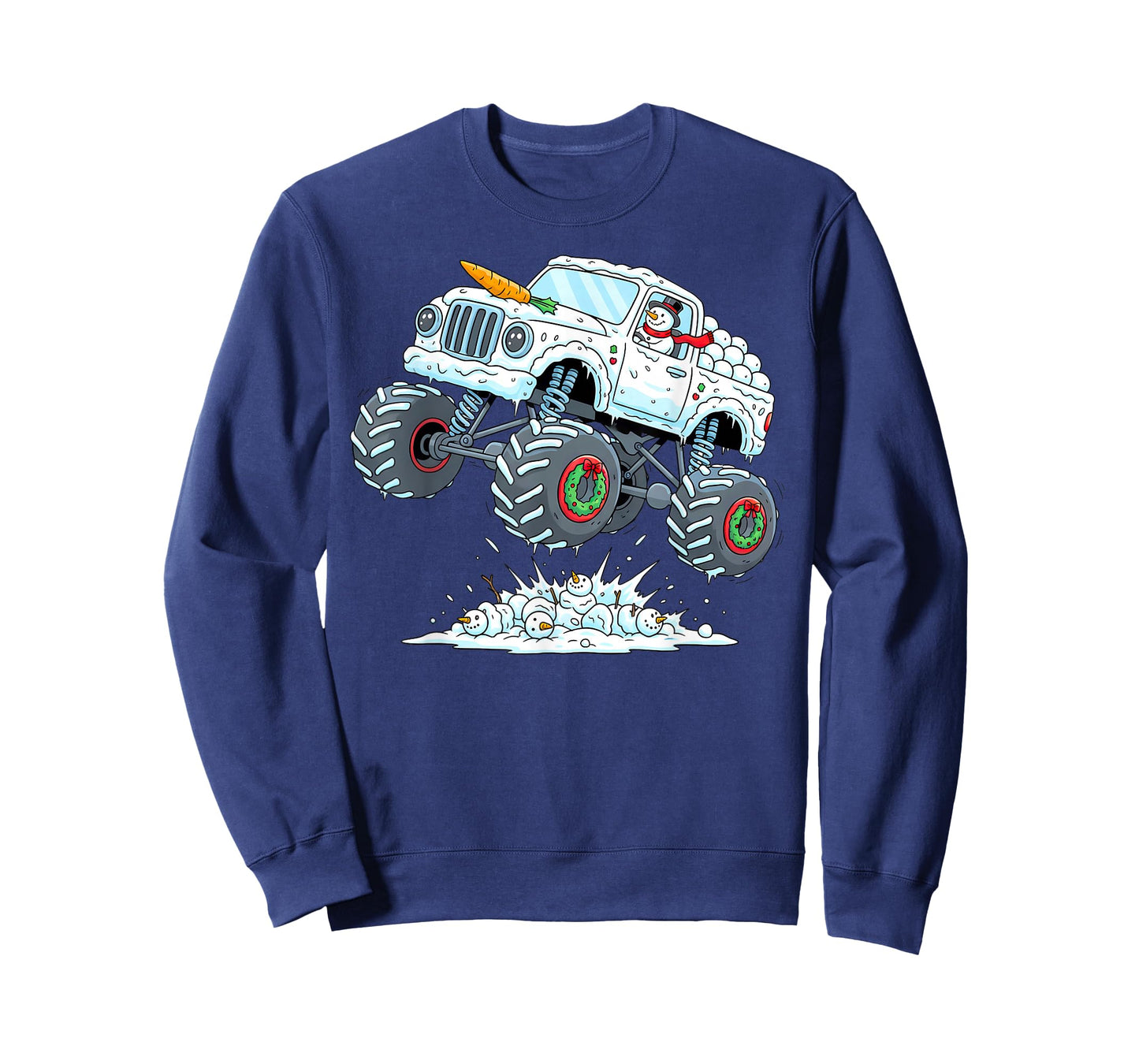 Funny Snowman Riding Monster Truck Christmas Boys Kids T-Shirt