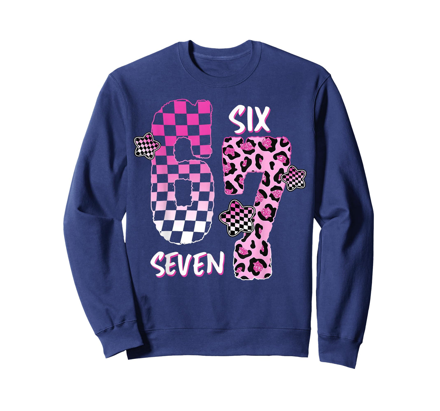 Pink Checker Leopard 6 7 Funny Six Seven Meme Girl Women T-Shirt
