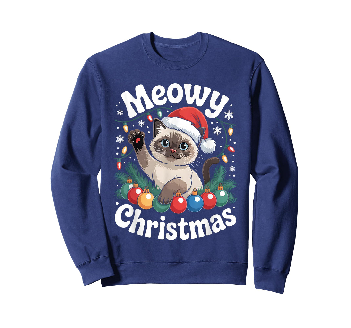 Siamese Cat Meowy Christmas Cute Santa Hat Holiday Funny T-Shirt