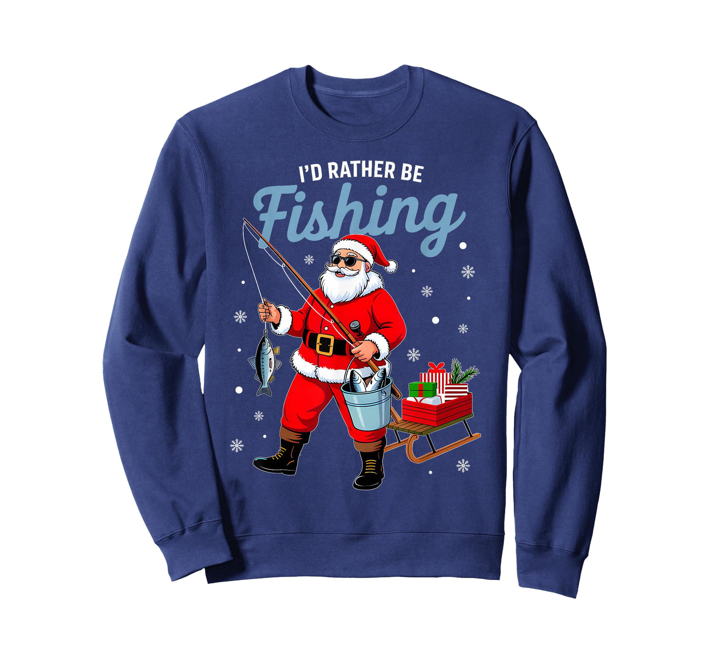 Santa Fishing Christmas Funy Xmas Pajamas Men Dad Fisherman T-Shirt