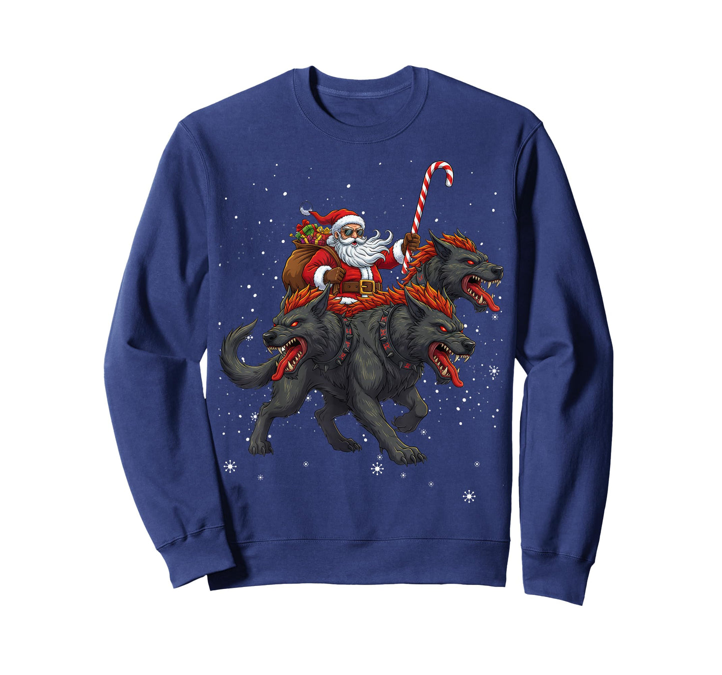 Santa Claus Riding Cerberus Mythical Christmas Monster T-Shirt