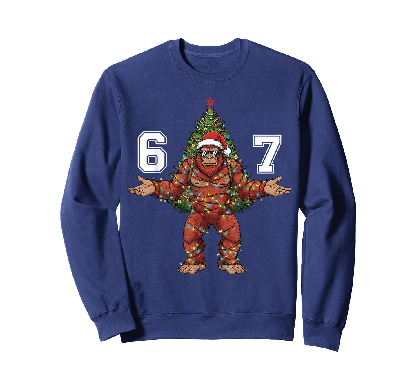 Santa Bigfoot 67 Christmas Tree Xmas Lights Funny Sasquatch T-Shirt