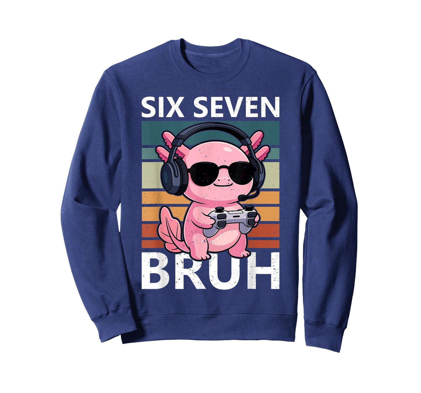 Six Seven Bruh 67 Meme Funny Axolotl Retro Gaming Kids Boys T-Shirt