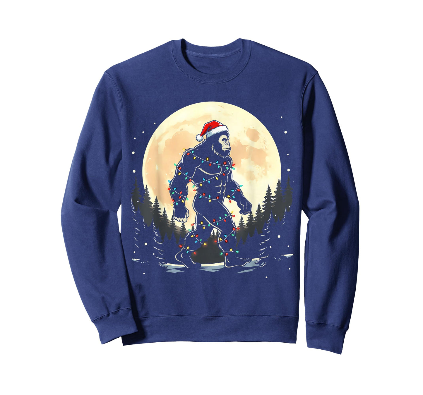 Sasquatch Santa Christmas Tree Lights Funny Xmas Boys Men T-Shirt