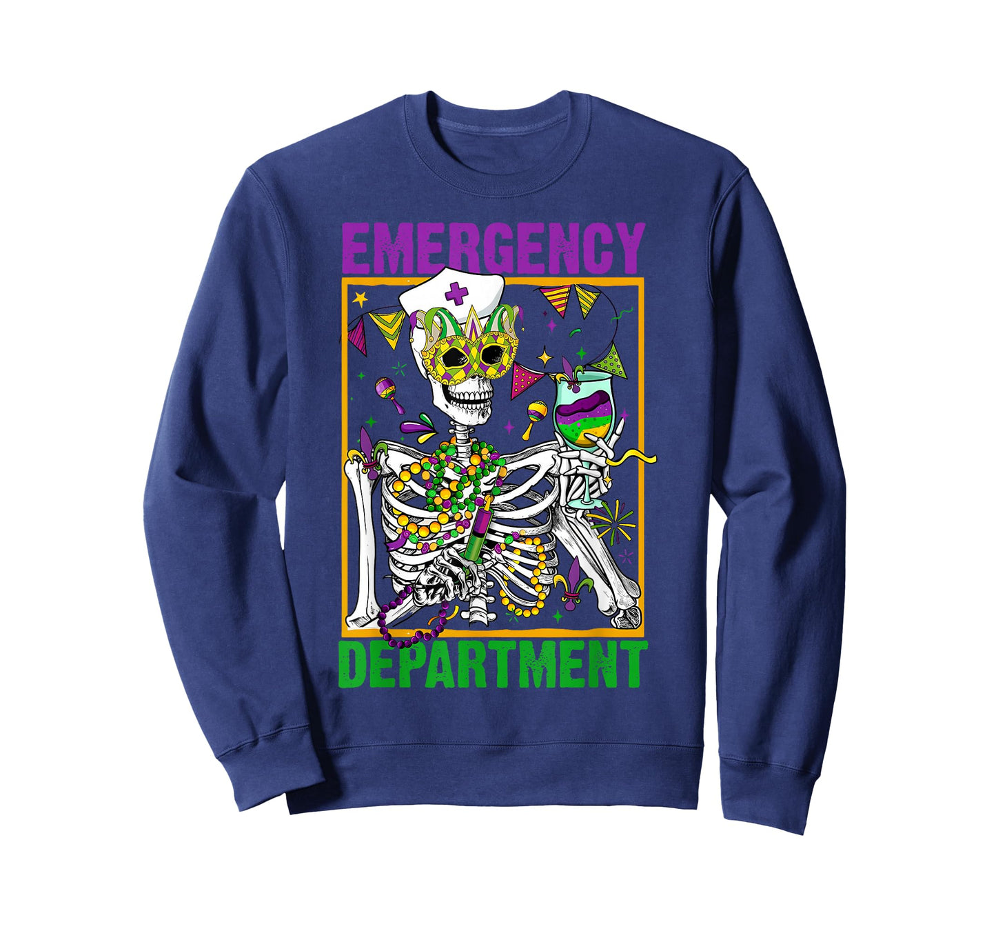Skeleton Emergency Department Mardi Gras ER Nurse New Orlean T-Shirt