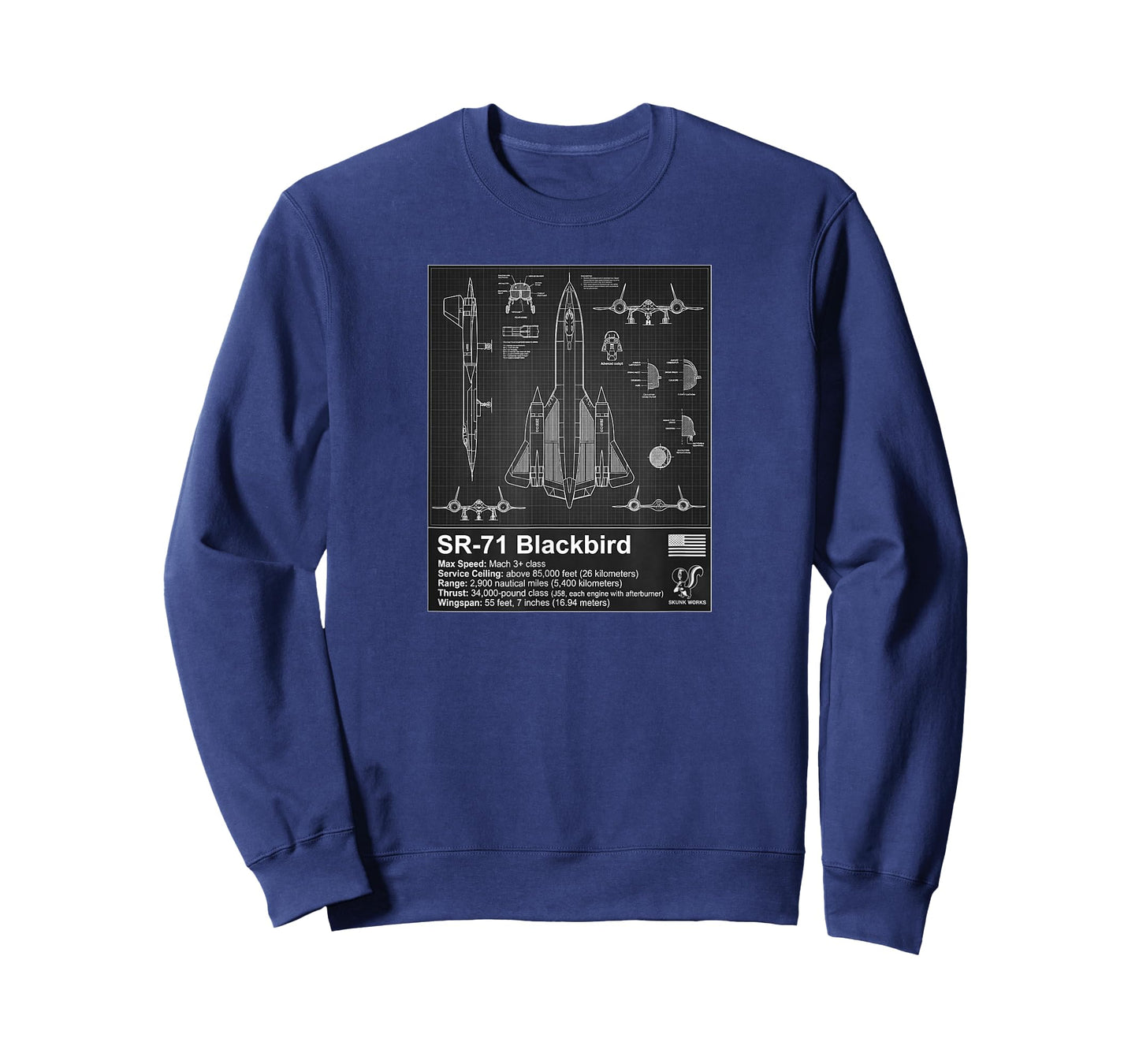 SR-71 Black Bird Blueprint Technical Schematic - Aviation T-Shirt