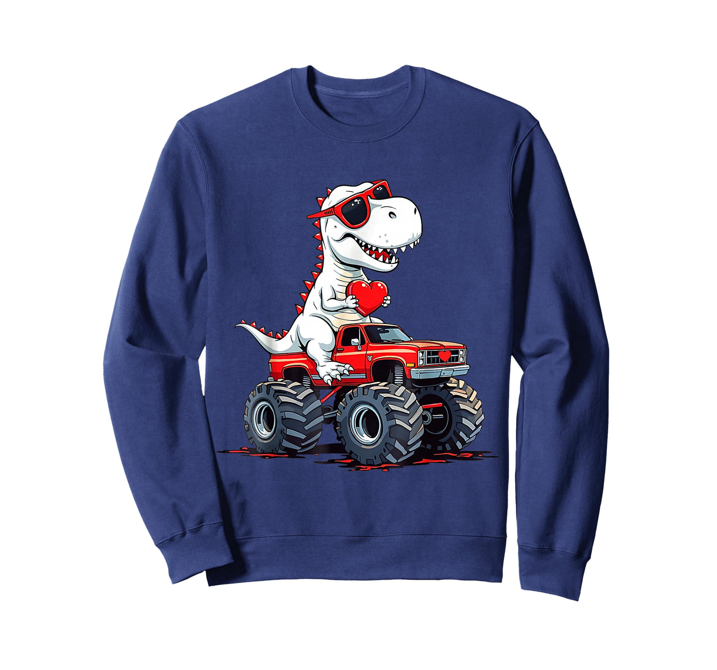 Valentine Dinosaur Monster Truck with Heart Boys Girls T-Shirt