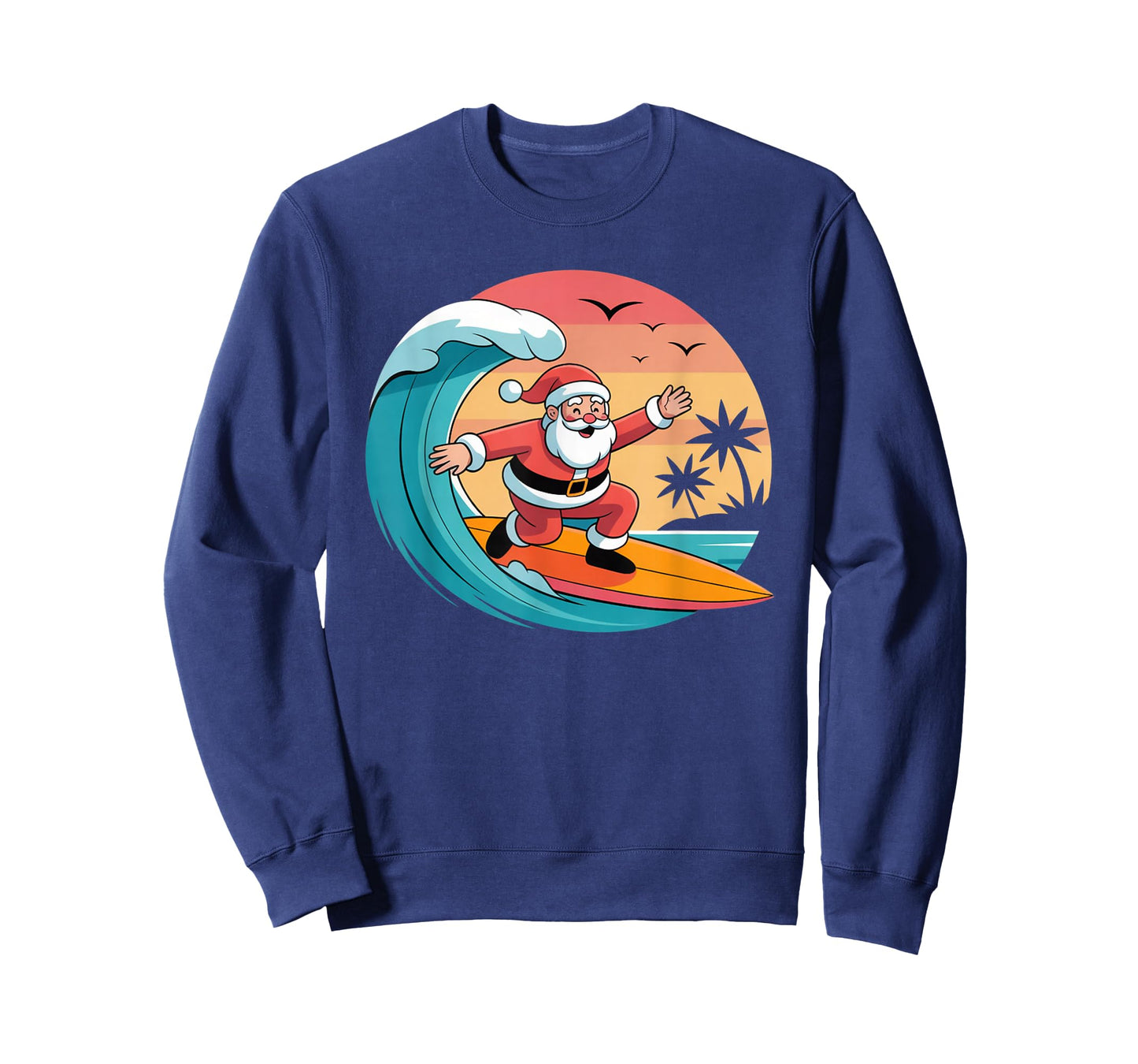 Funny Surfing Santa Claus Vintage Christmas Design T-Shirt
