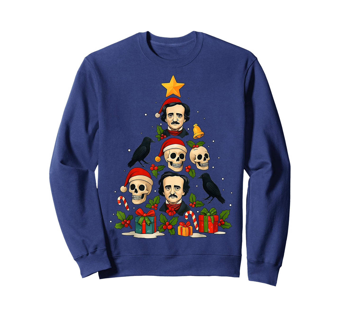 Edgar Allan Poe Literature Raven Skull Christmas Tree T-Shirt