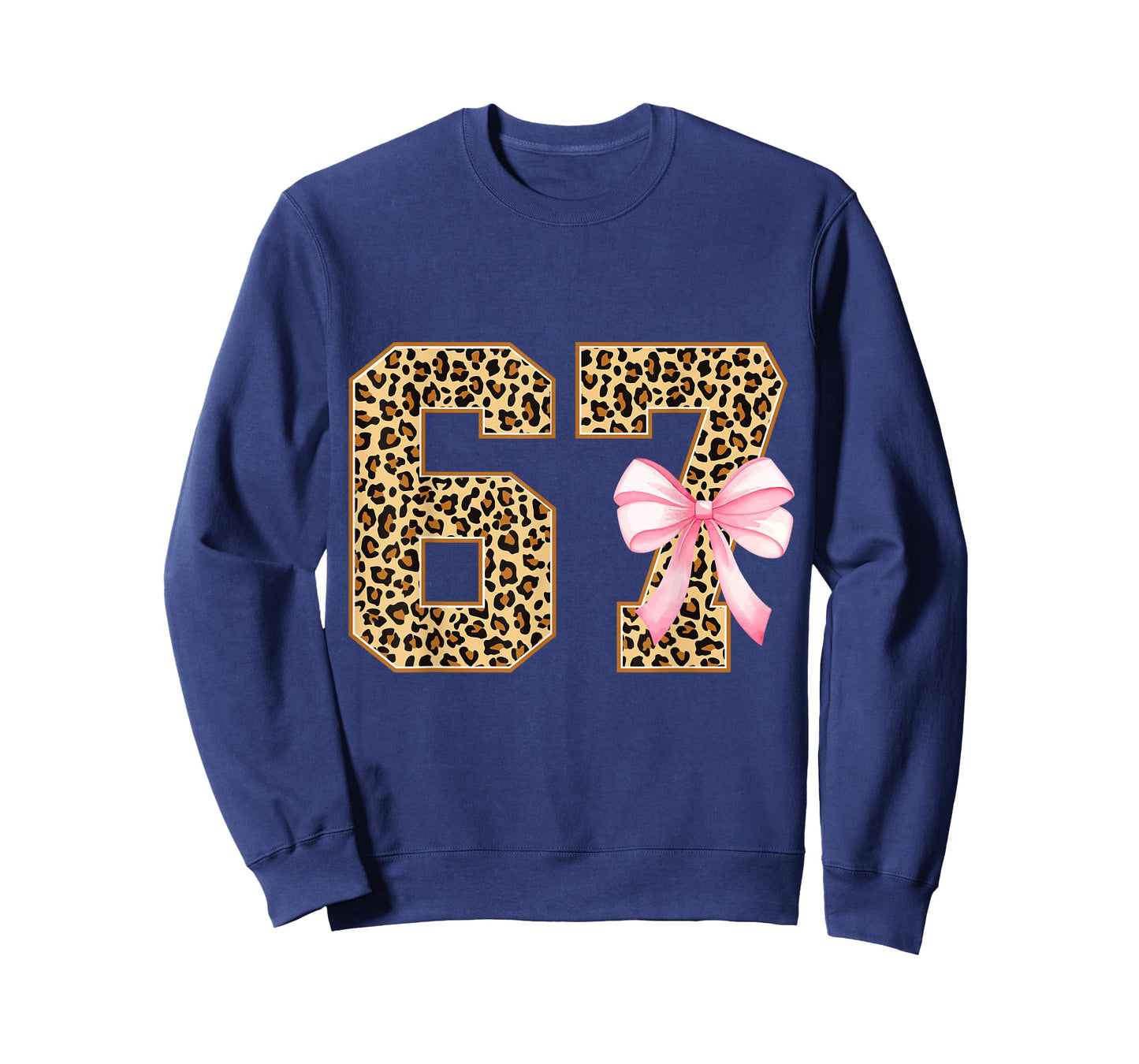 Funny 67 Meme Six Seven Leopard Print Pink Bow 6-7 Girls Kid T-Shirt
