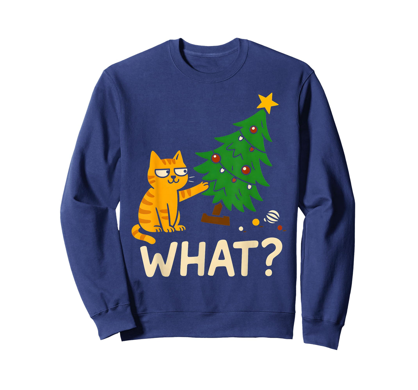Tabby Cat Xmas Cat Pushing Christmas Tree Over Cat What? T-Shirt