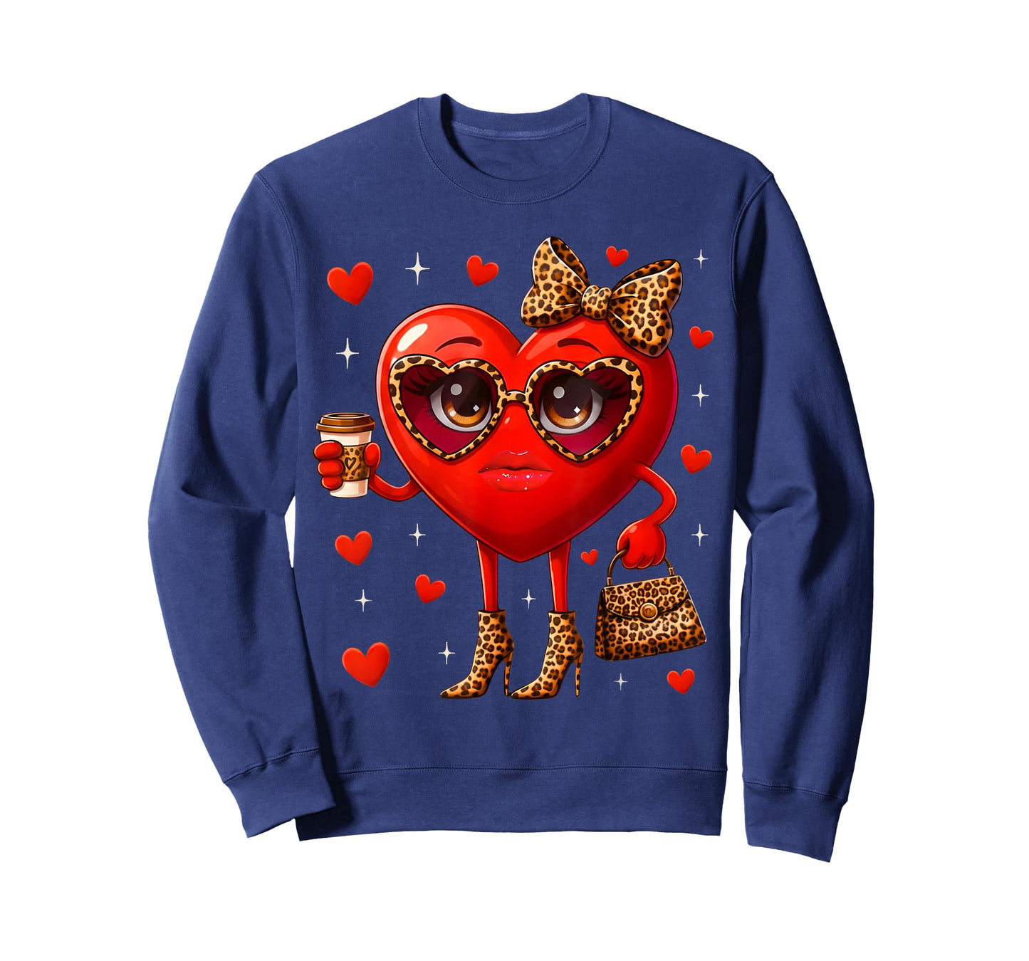 Leopard Heart Drinking Coffee Valentines Day Women Love T-Shirt