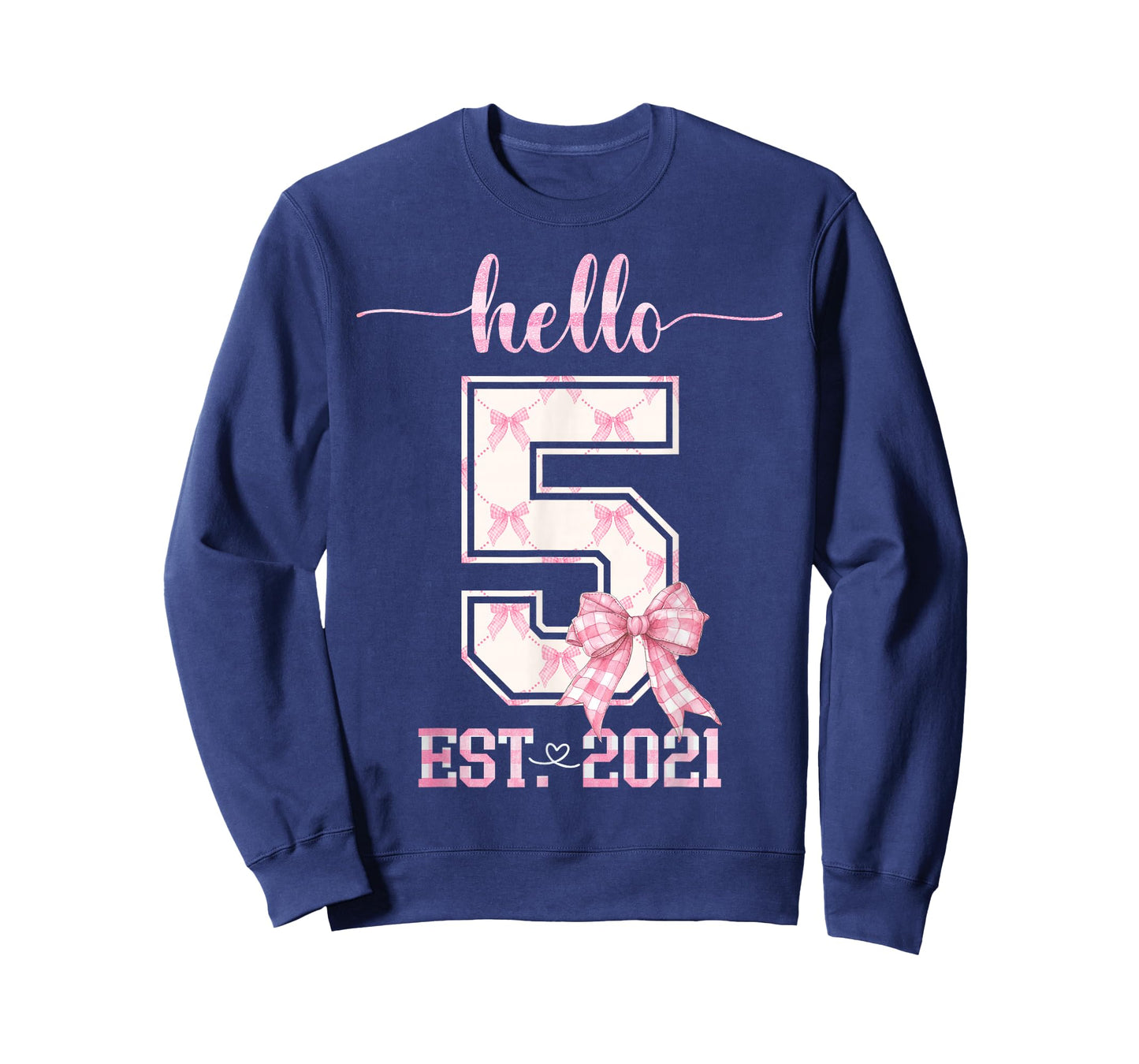 Hello 5 Est 2021 5th Birthday Girl Cute Pink Coquette Bow T-Shirt