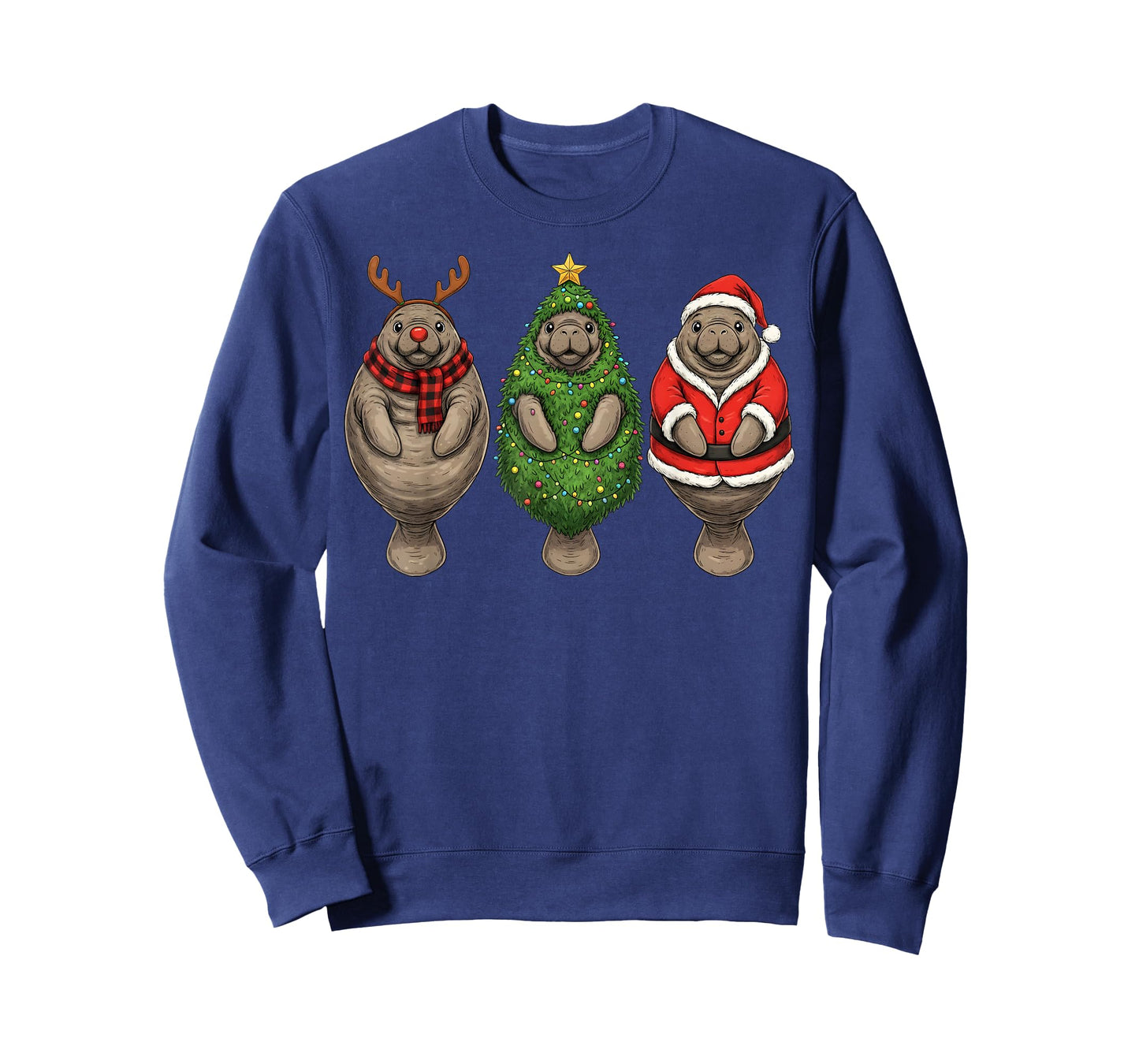 Retro Christmas Manatee Santa Reindeer T-Shirt