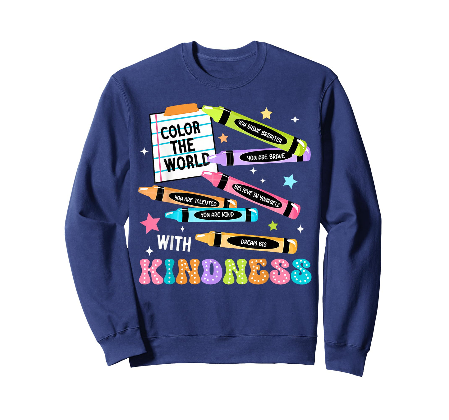 Color The World with Kindness Crayon Positivity Teacher T-Shirt