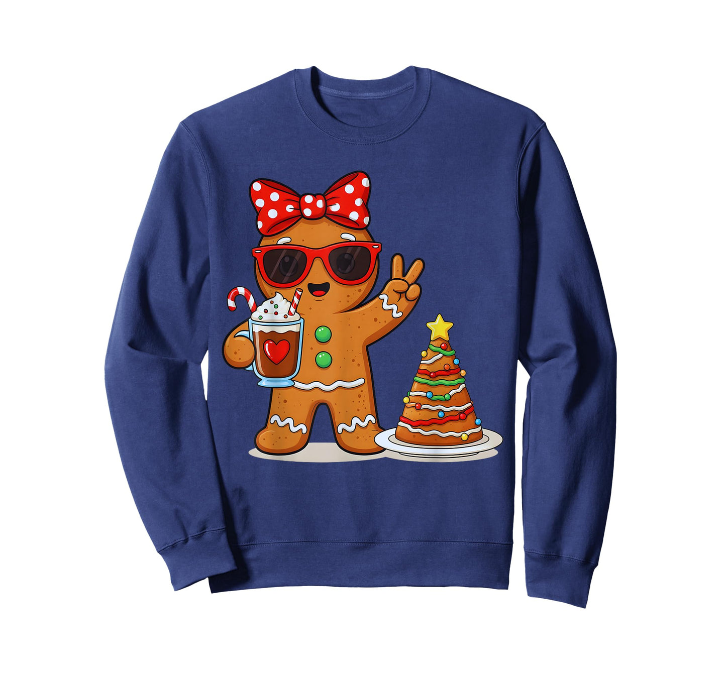 Gingerbread Women Drinking Coffee Christmas Tree Cake Xmas T-Shirt