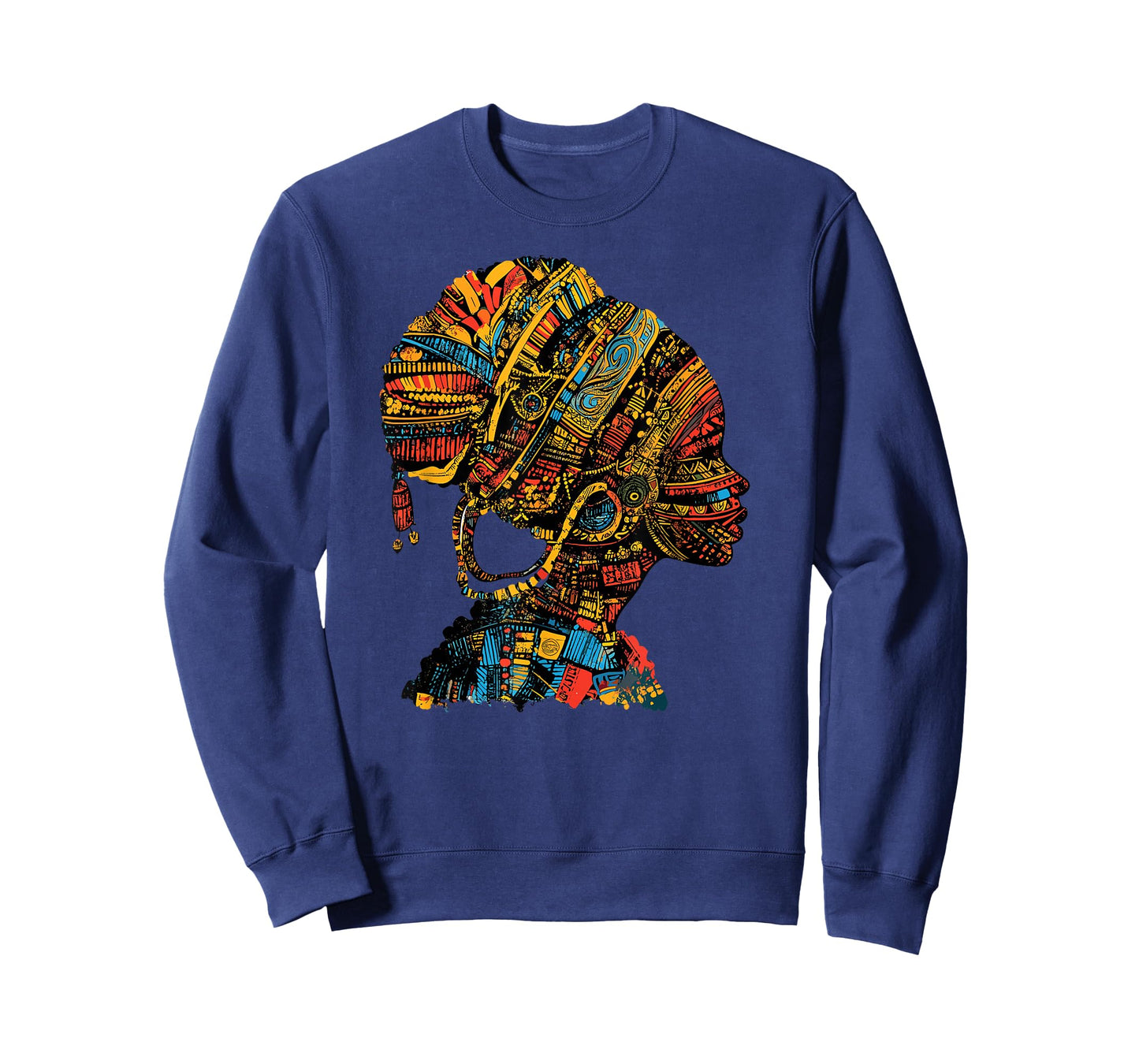 Afrocentric Queen Tribal Profile with Ethnic Patterns T-Shirt